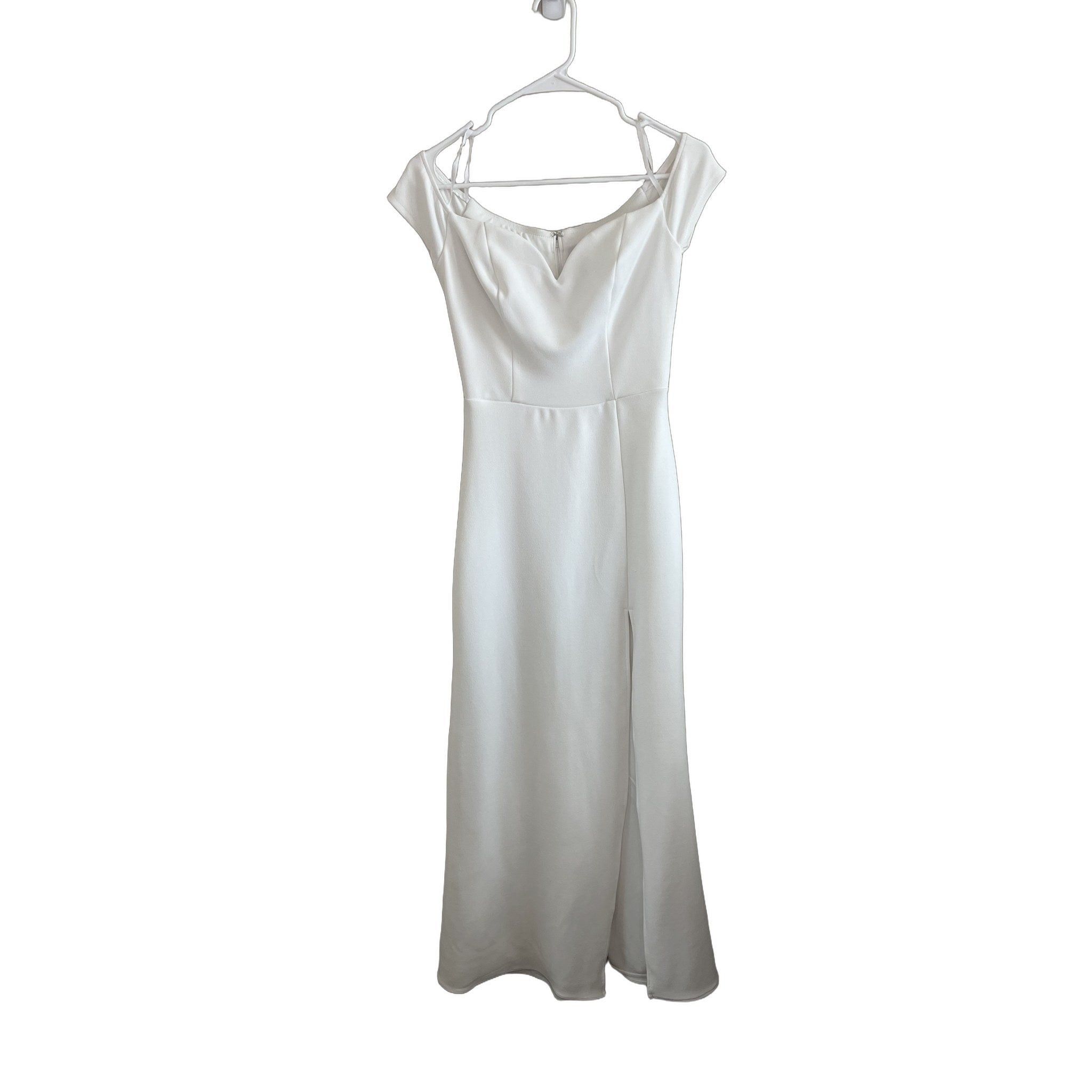 White Off-Shoulder Maxi Dress with Front Slit - Size 3