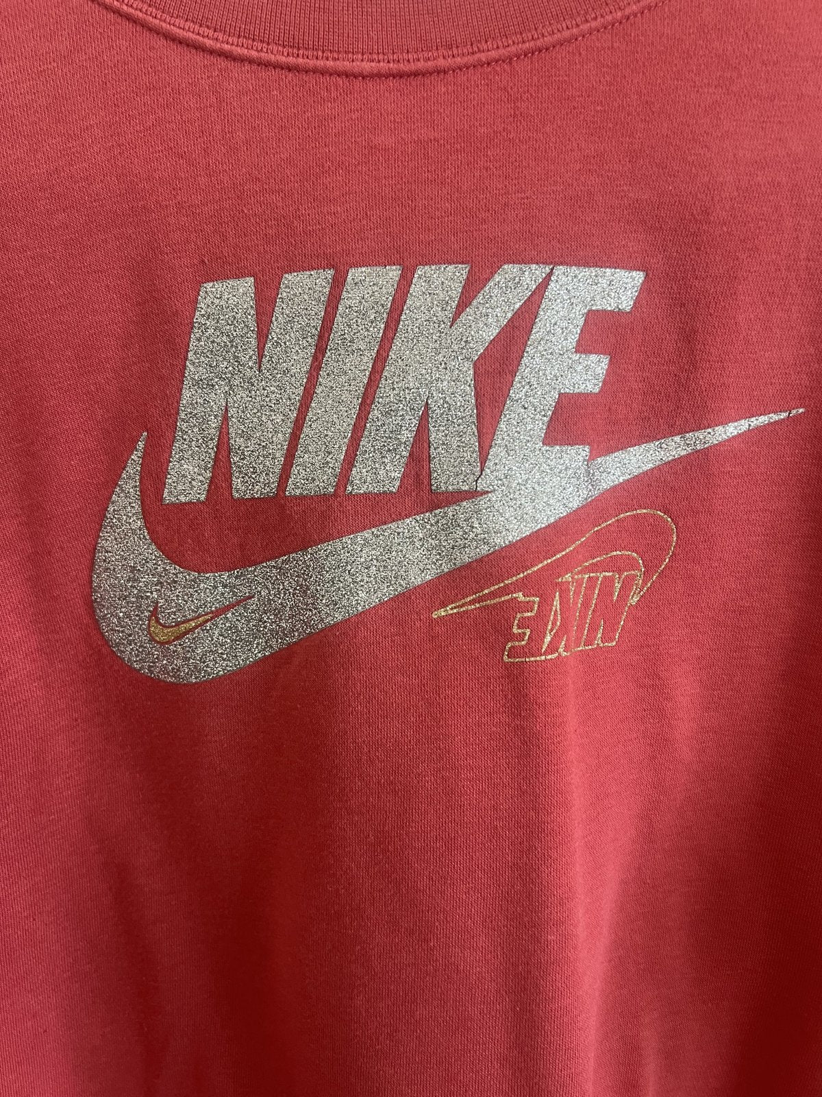 Nike Sportswear Crewneck Sweatshirt Coral Pink Glitter Logo Size S