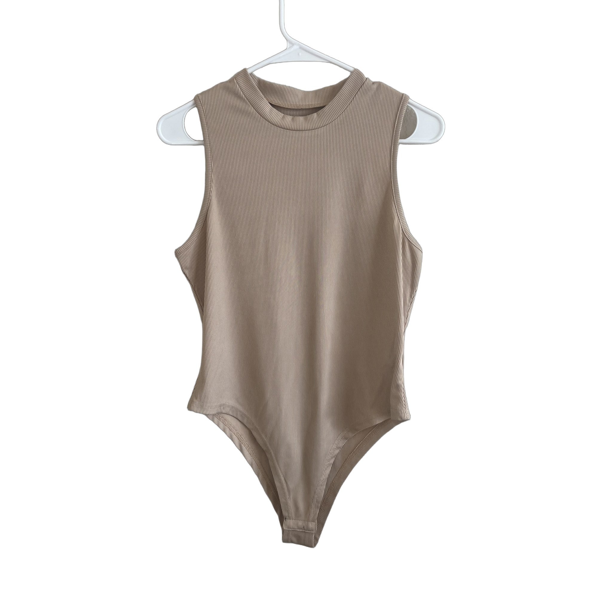 SHEIN Ribbed Tan Sleeveless Bodysuit Size L (8/10)