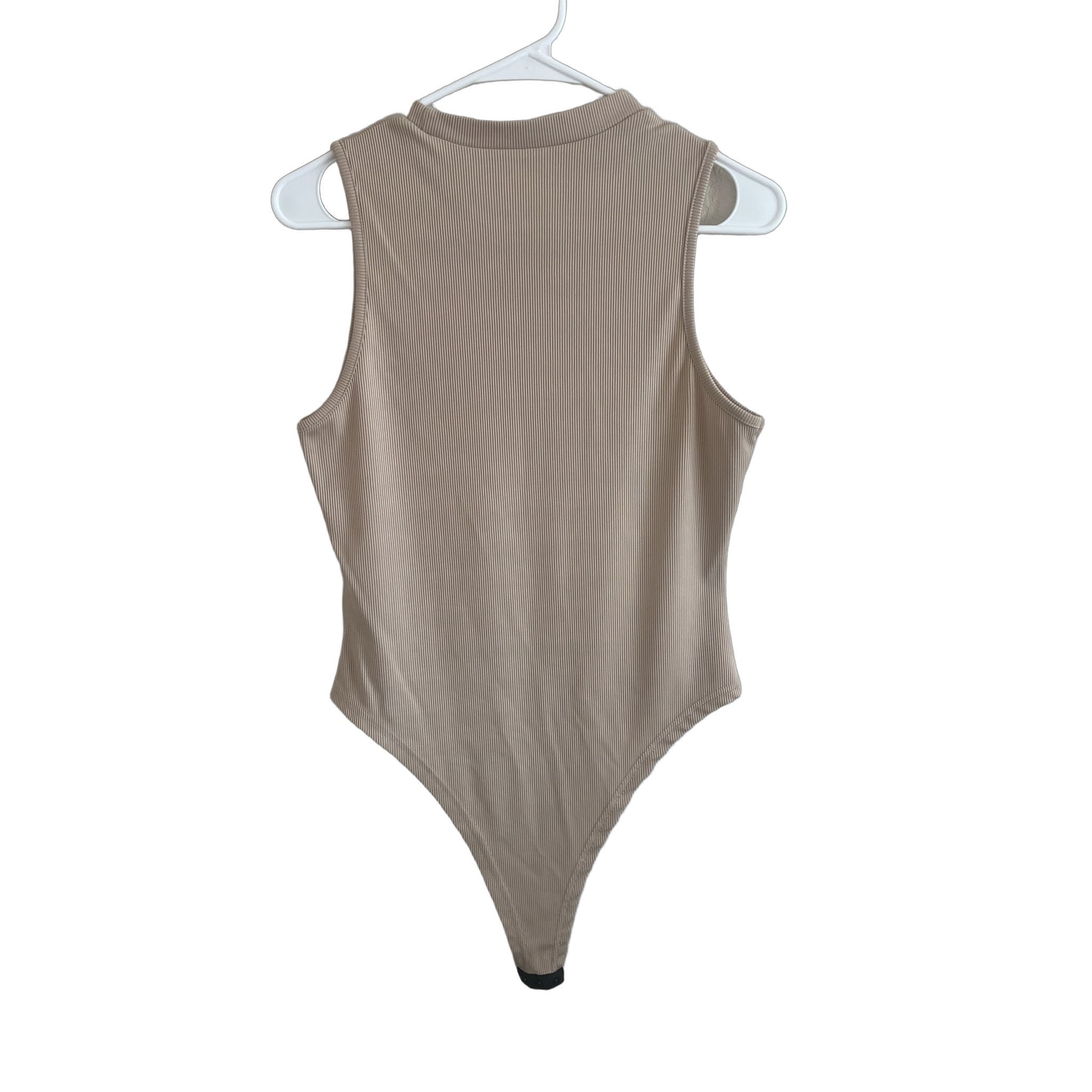 SHEIN Ribbed Tan Sleeveless Bodysuit Size L (8/10)