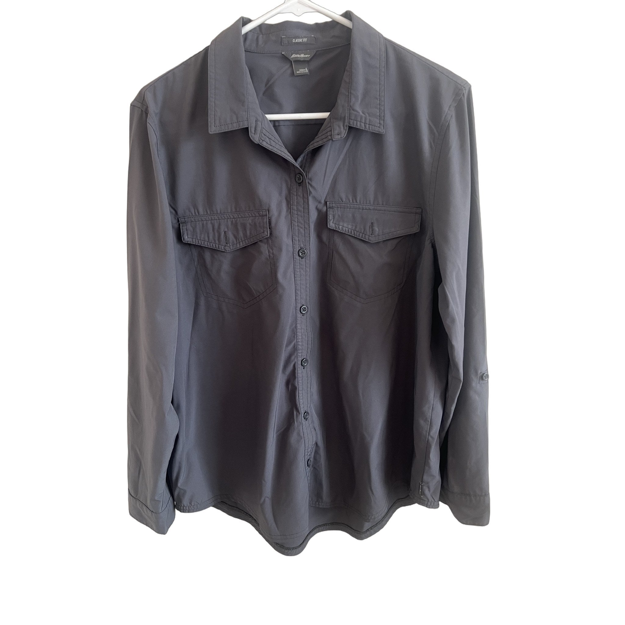 Eddie Bauer Women's Classic Fit Gray Button-Up Shirt Size L