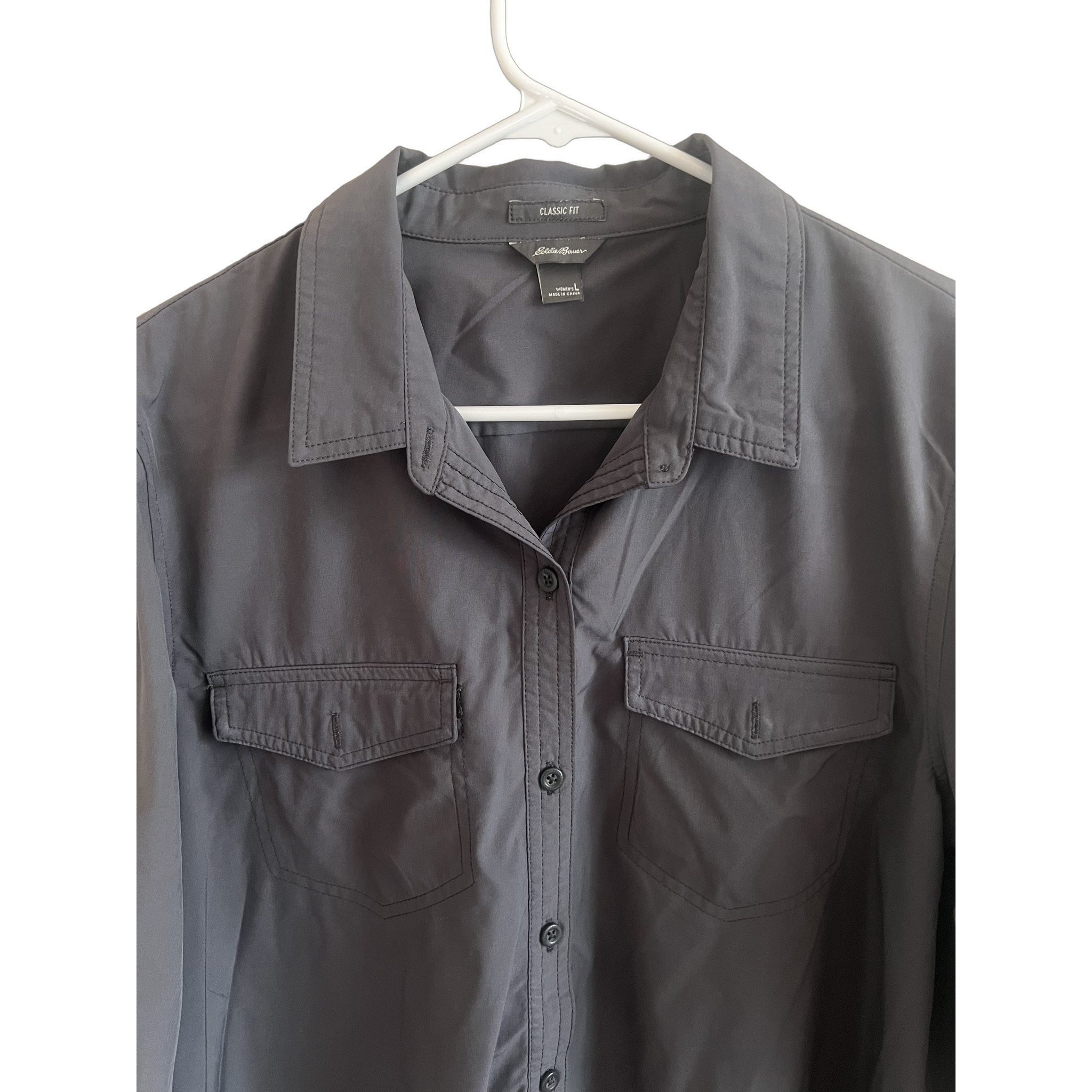 Eddie Bauer Women's Classic Fit Gray Button-Up Shirt Size L
