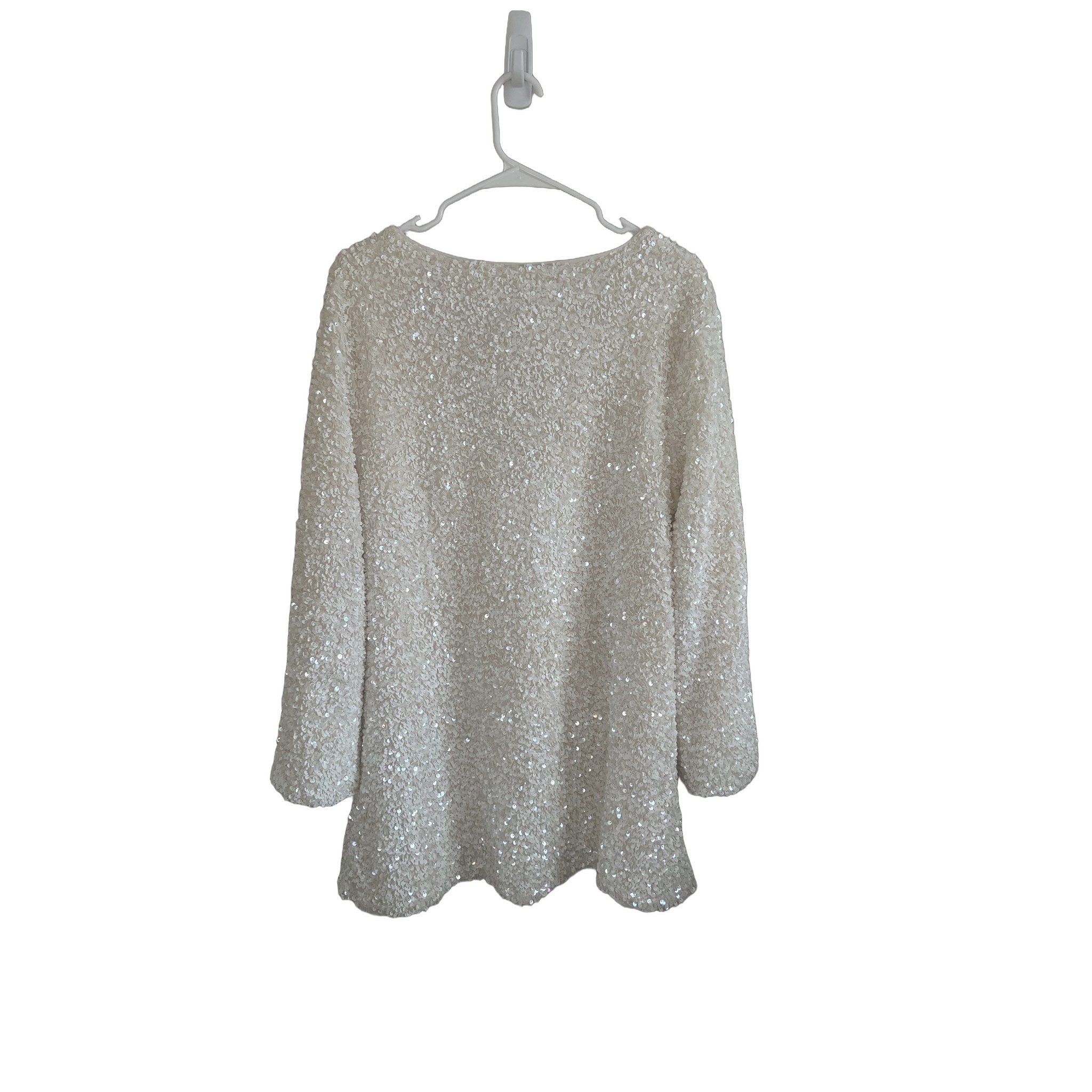 H&M White Sequin Long Sleeve Top with Black Bow Tie Back - Size L NWT