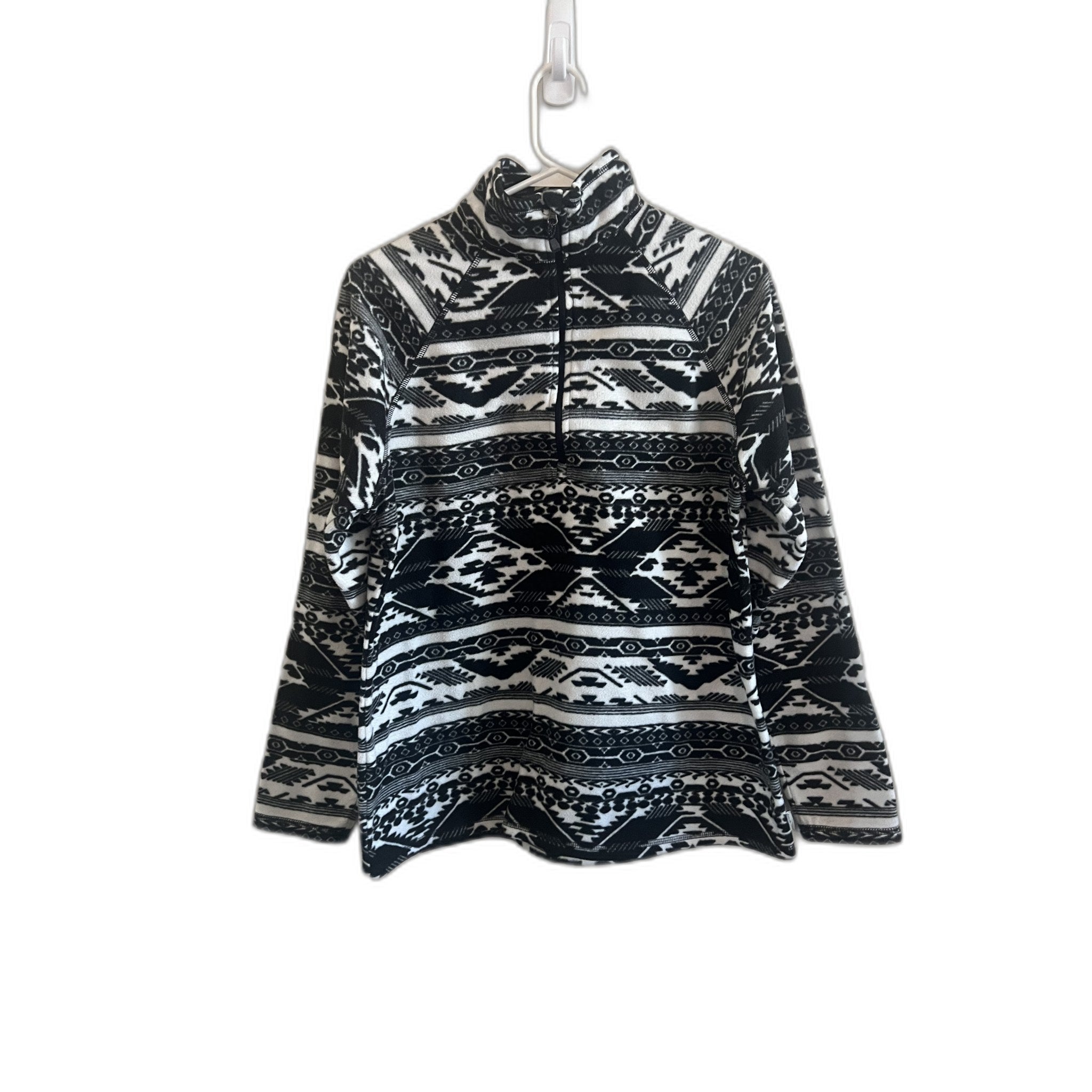 Eddie Bauer Women's L Black White Aztec Print Fleece Quarter Zip Pullover