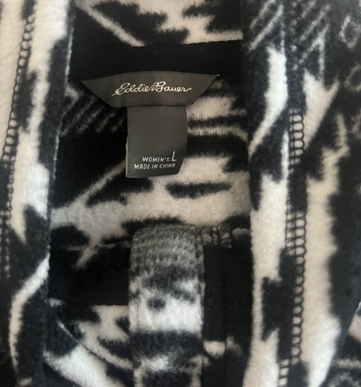 Eddie Bauer Women's L Black White Aztec Print Fleece Quarter Zip Pullover