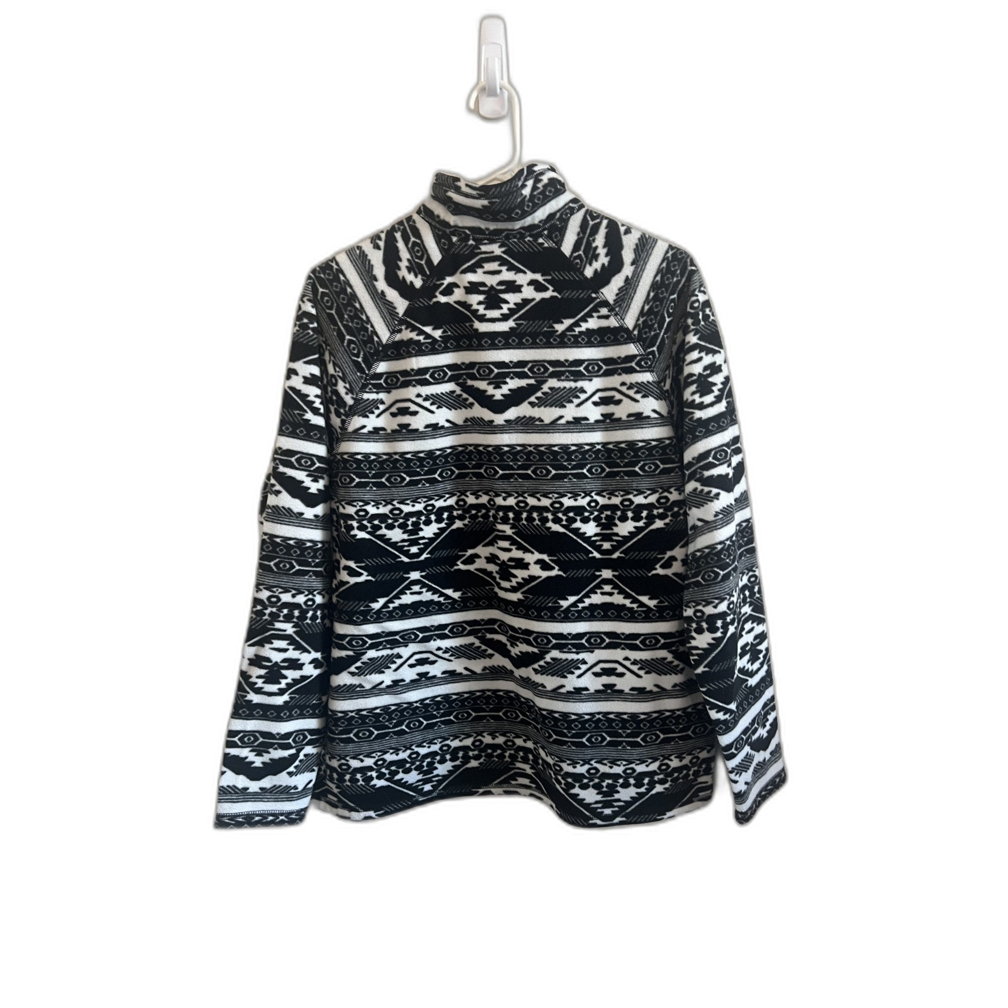 Eddie Bauer Women's L Black White Aztec Print Fleece Quarter Zip Pullover