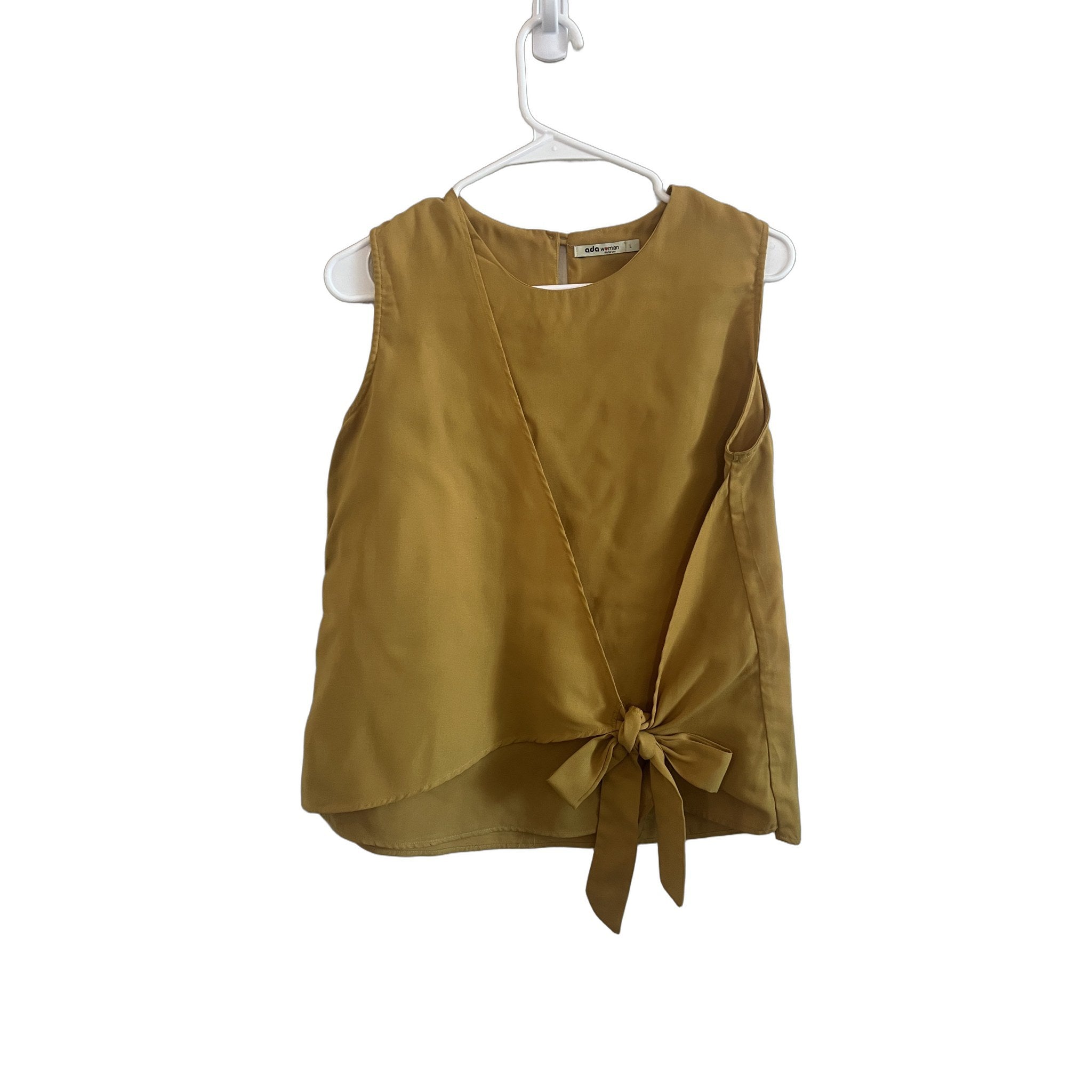 Ada Woman Mustard Wrap Front Tie Blouse Sleeveless Size L