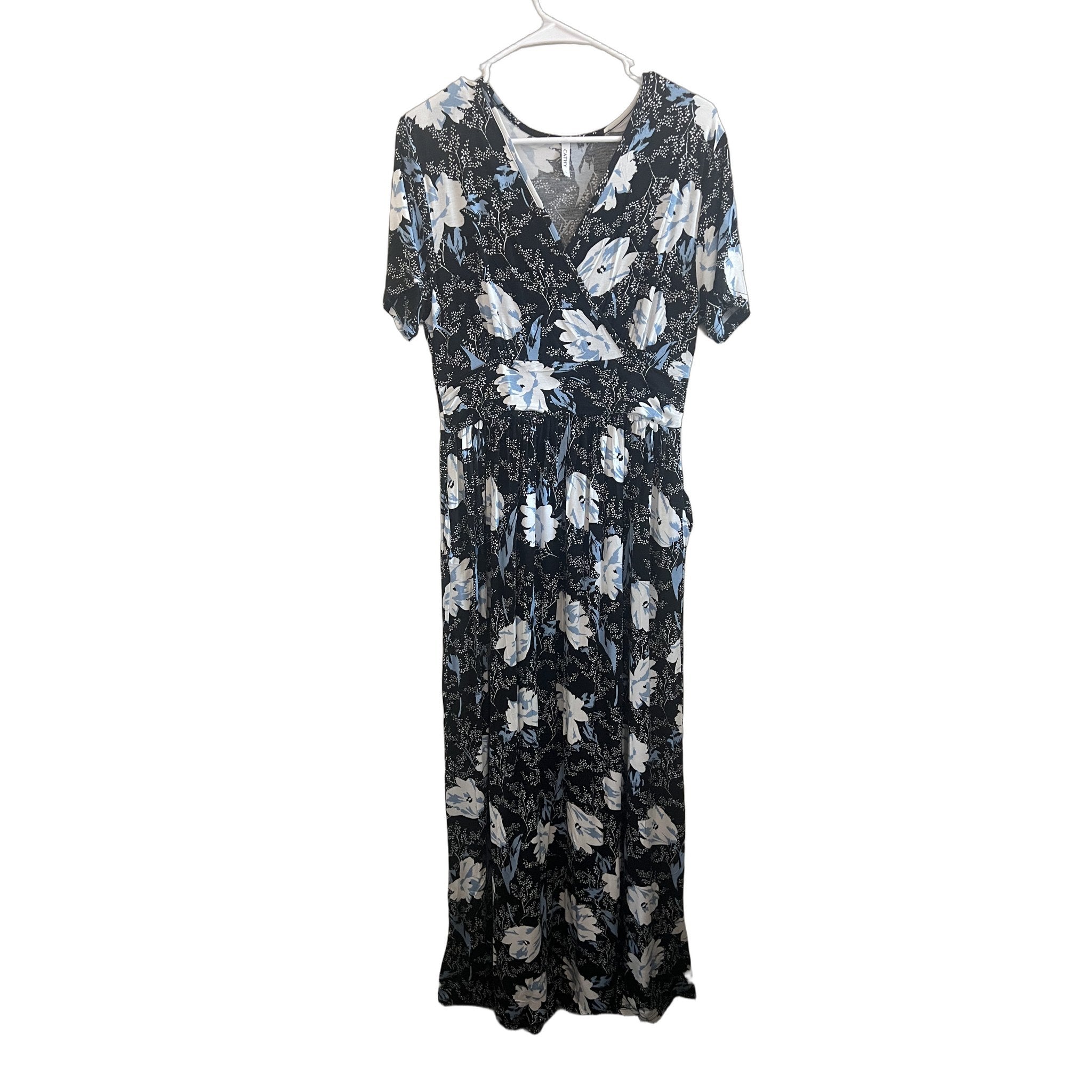 Cathy Women's Black Floral Wrap Maxi Dress, Size L