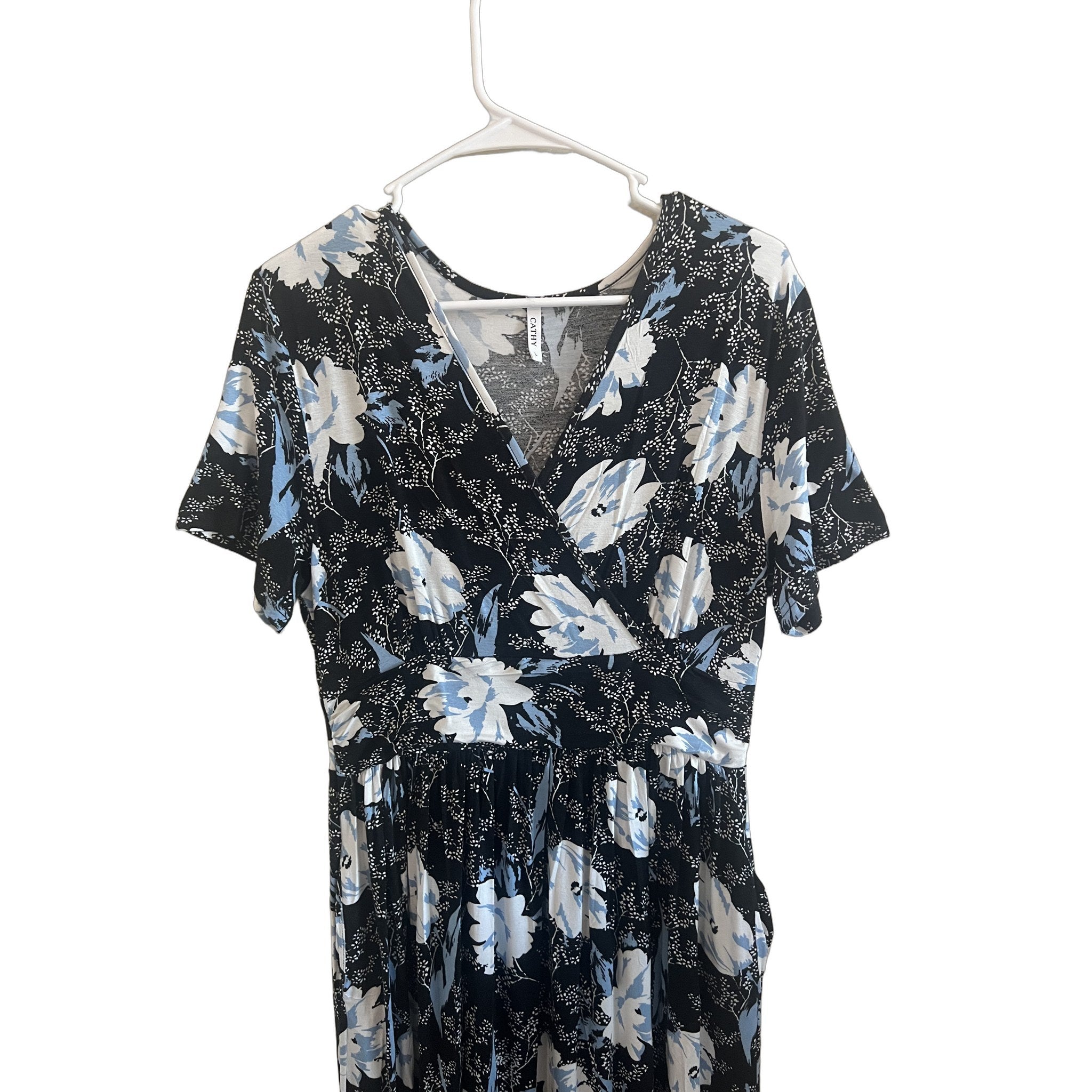 Cathy Women's Black Floral Wrap Maxi Dress, Size L