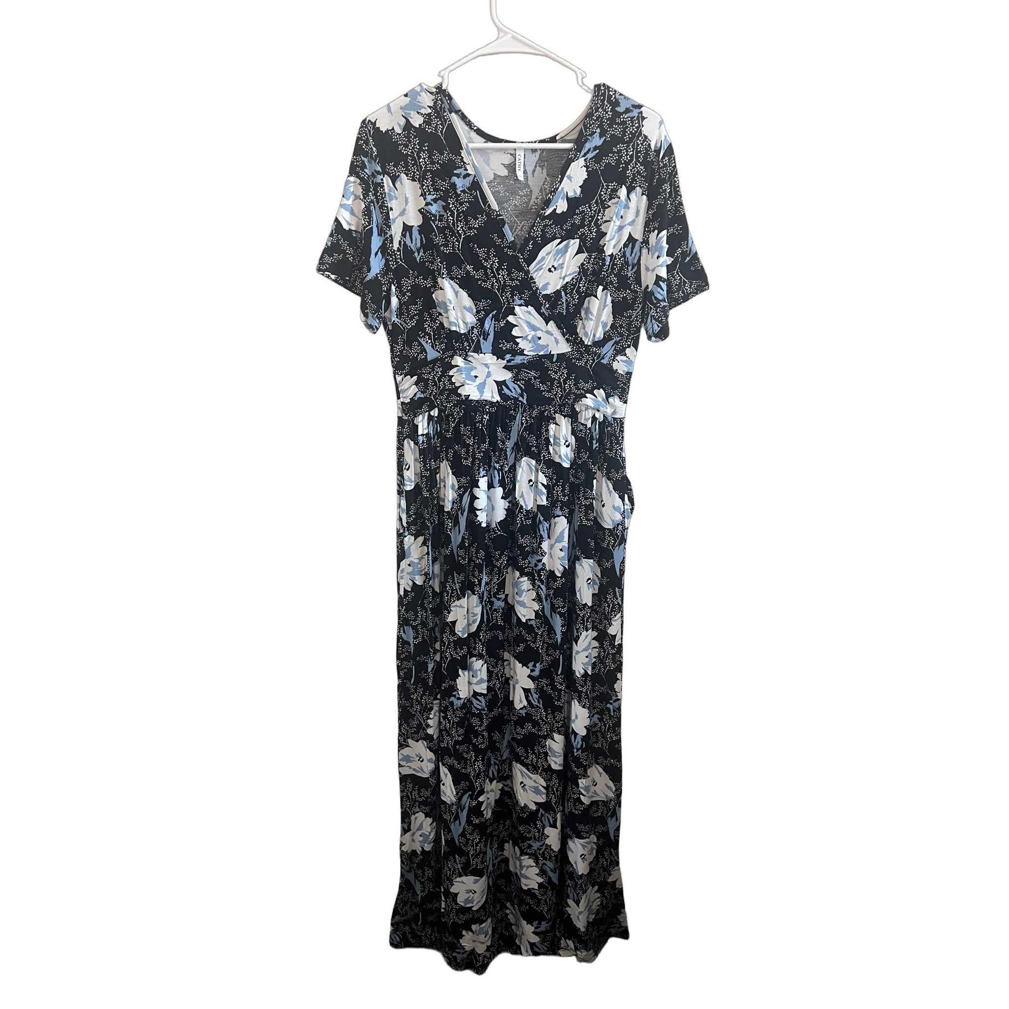 Cathy Women's Black Floral Wrap Maxi Dress, Size L