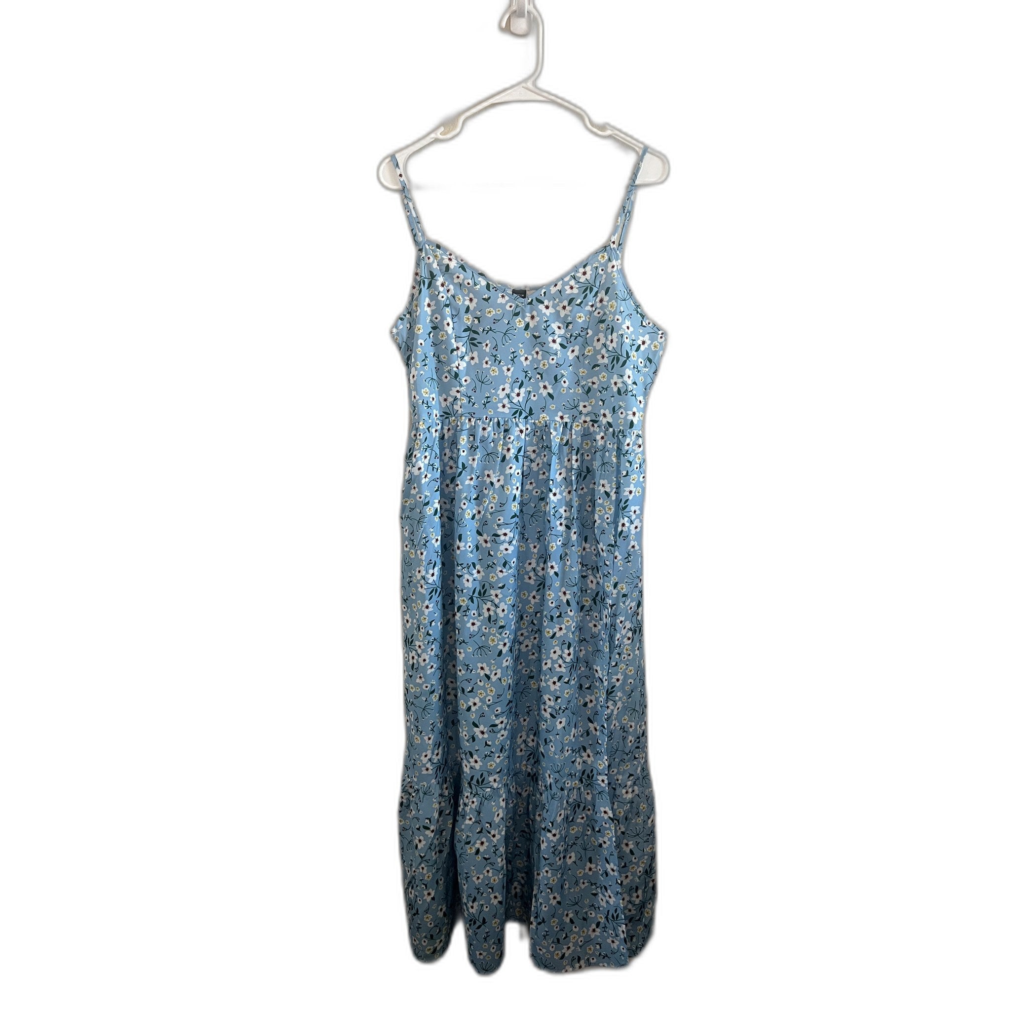 SHEIN Blue Floral Midi Dress with Adjustable Straps - Size L (8/10)