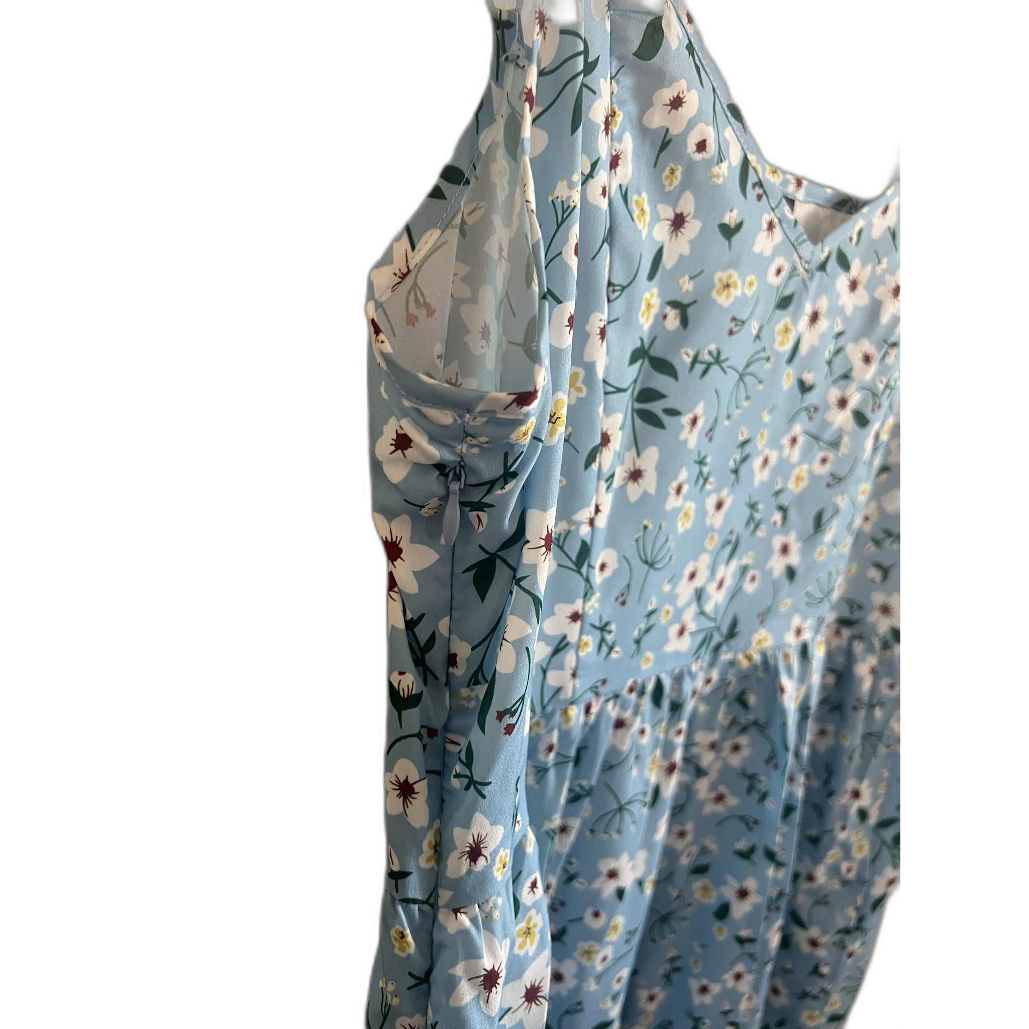 SHEIN Blue Floral Midi Dress with Adjustable Straps - Size L (8/10)