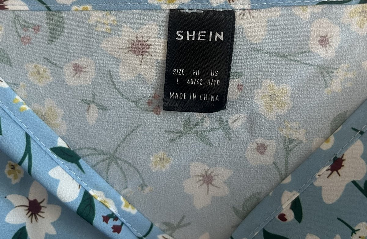 SHEIN Blue Floral Midi Dress with Adjustable Straps - Size L (8/10)