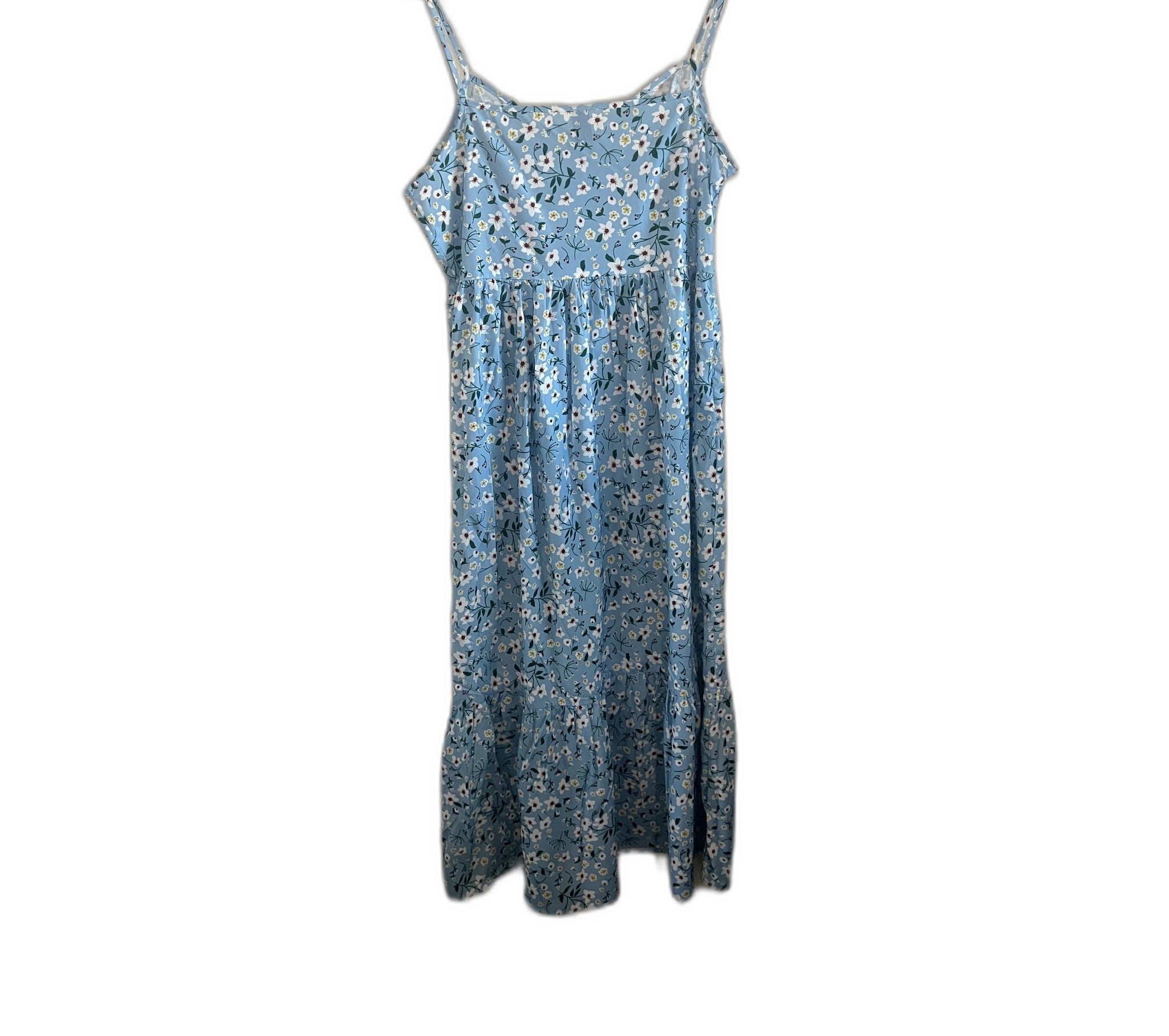 SHEIN Blue Floral Midi Dress with Adjustable Straps - Size L (8/10)
