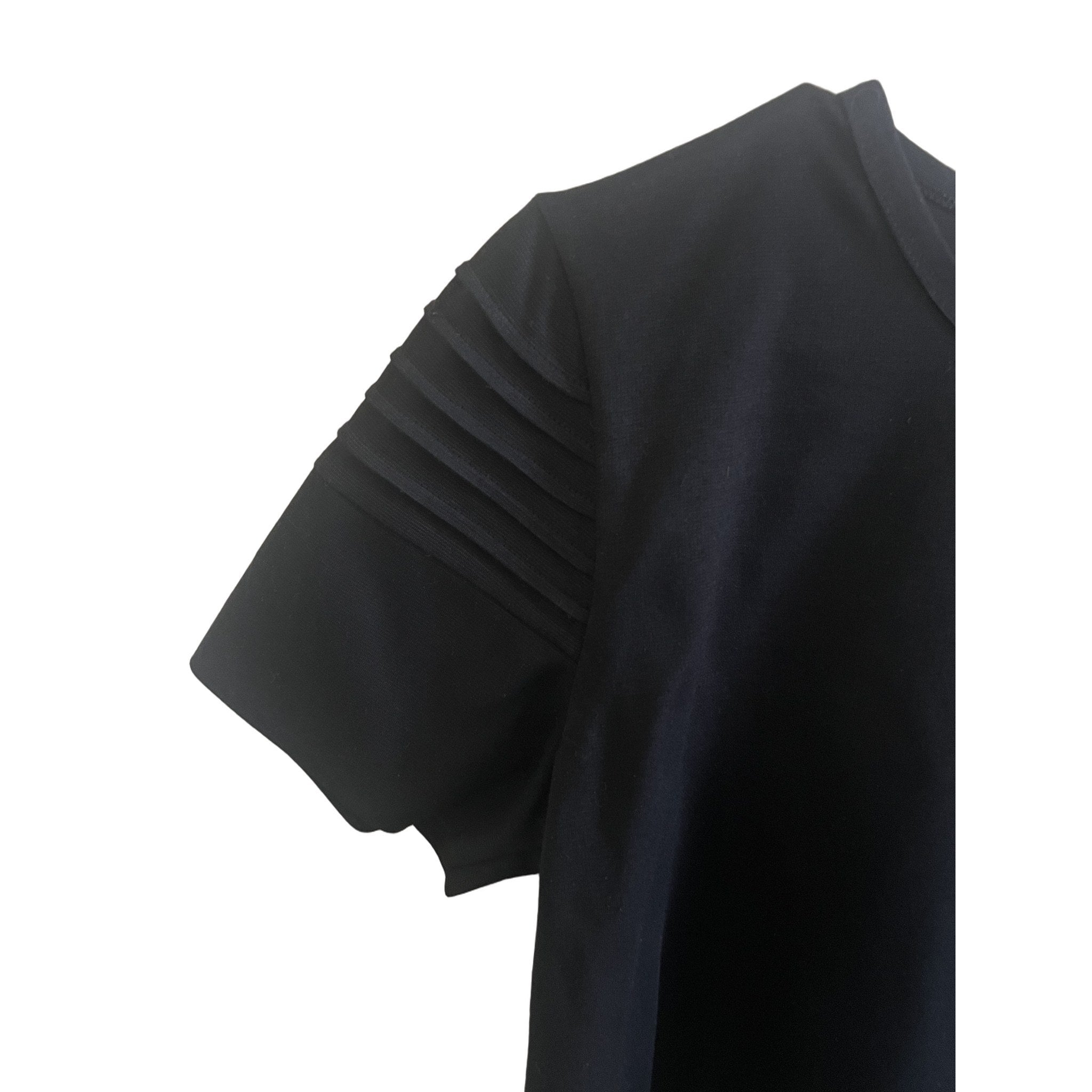 CLO Black Short Sleeve Top with Pintuck Sleeve Detail - Size L