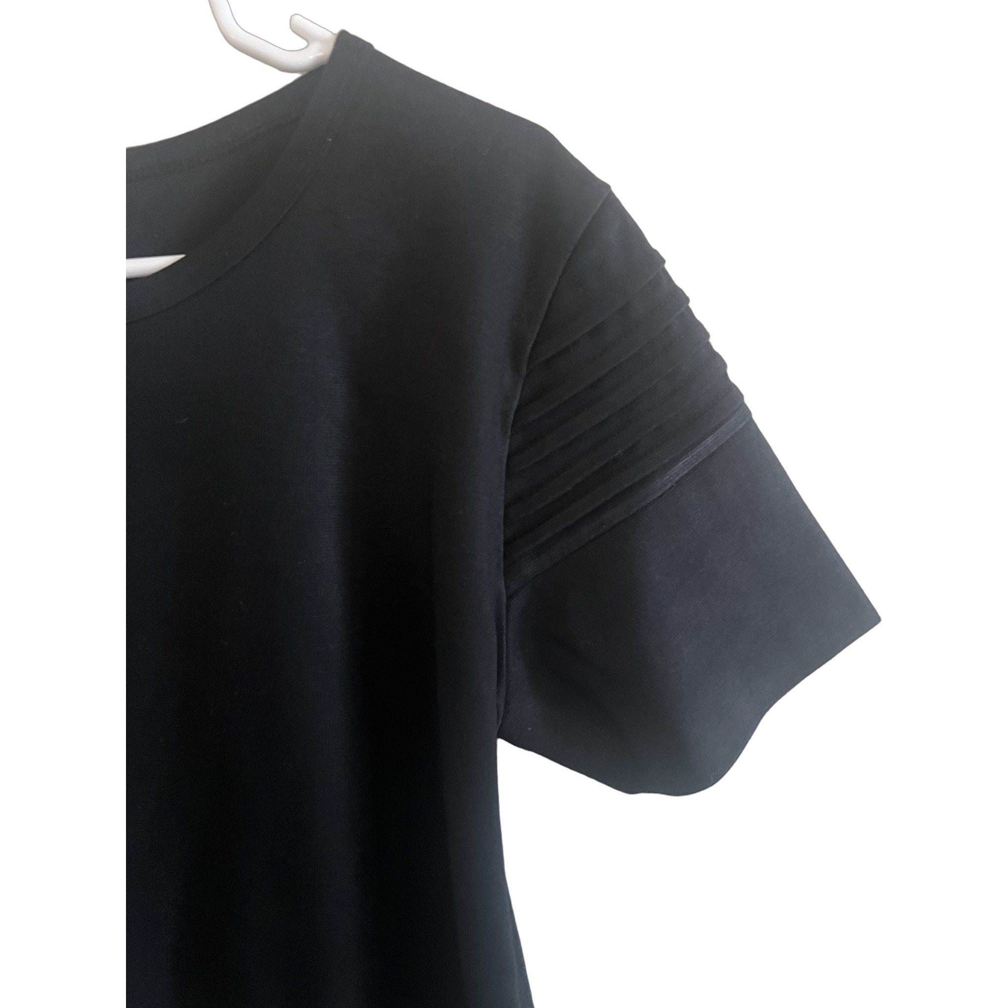 CLO Black Short Sleeve Top with Pintuck Sleeve Detail - Size L