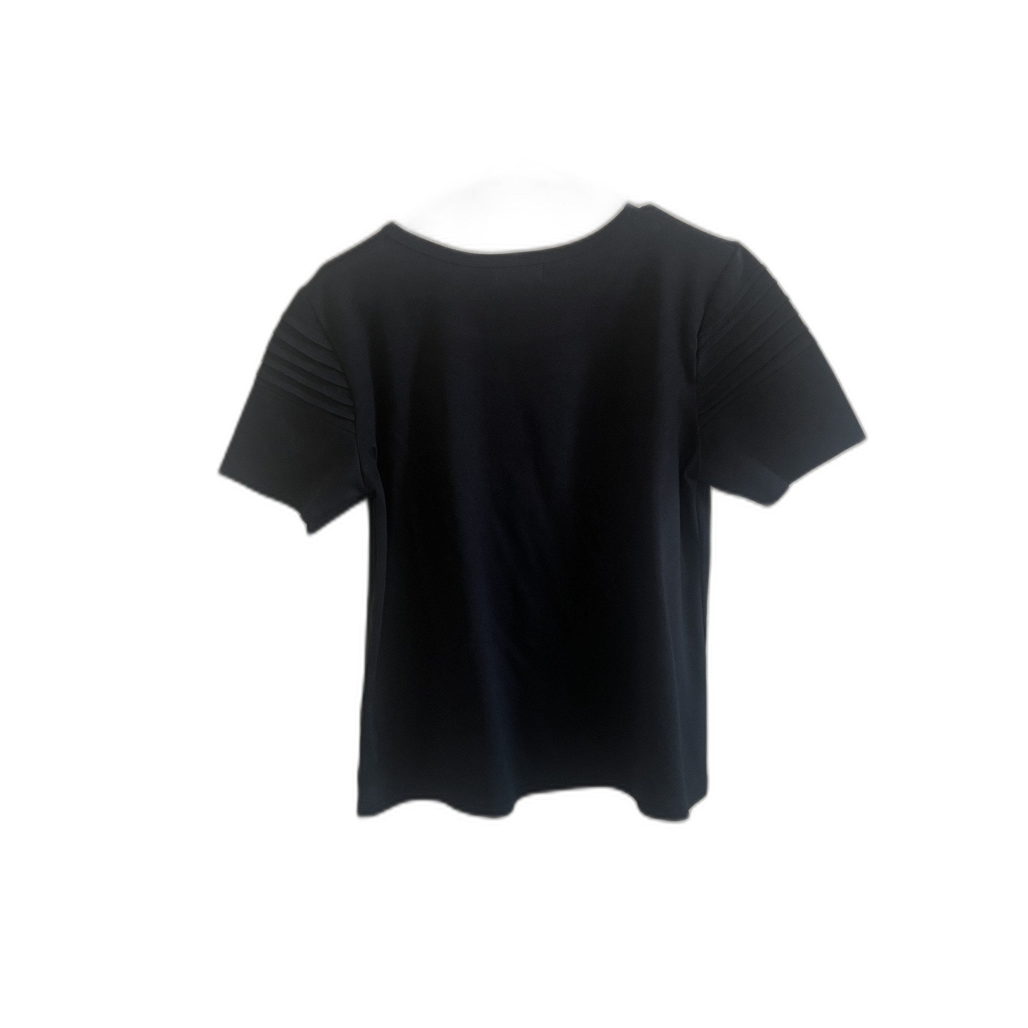 CLO Black Short Sleeve Top with Pintuck Sleeve Detail - Size L