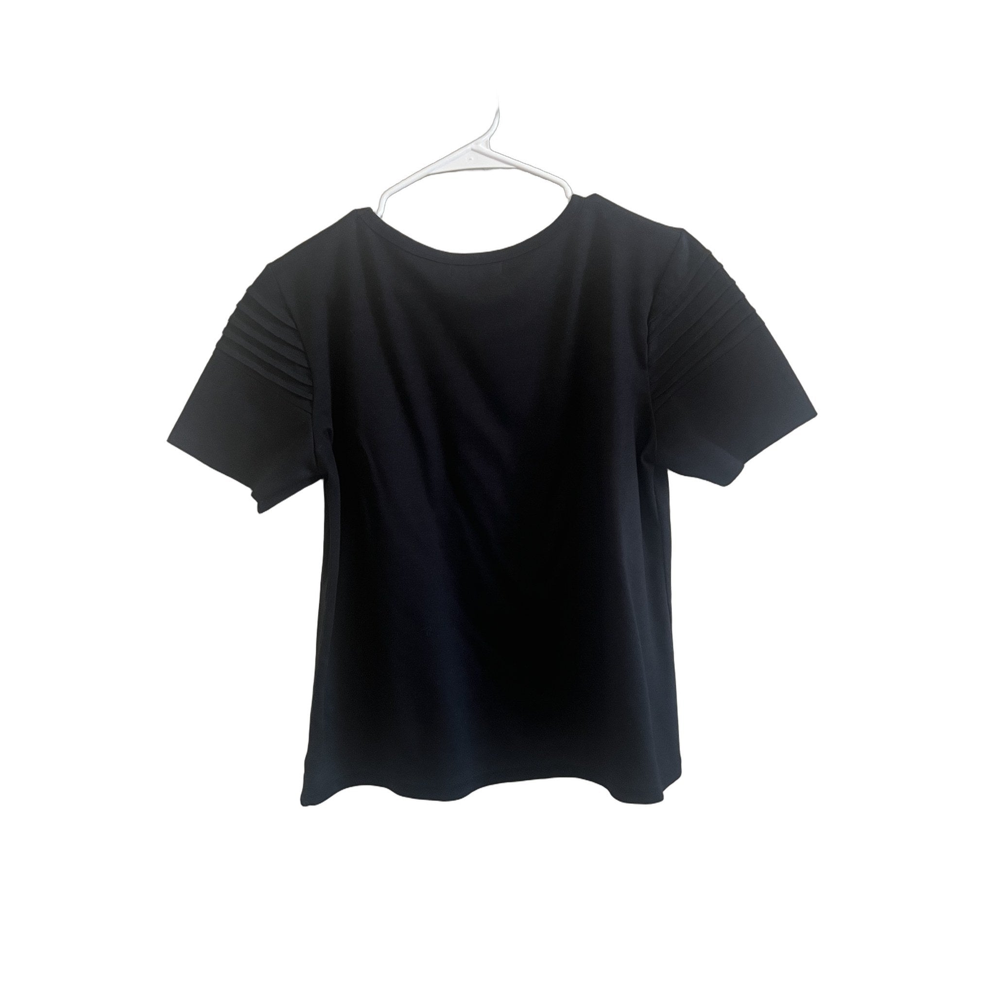 CLO Black Short Sleeve Top with Pintuck Sleeve Detail - Size L