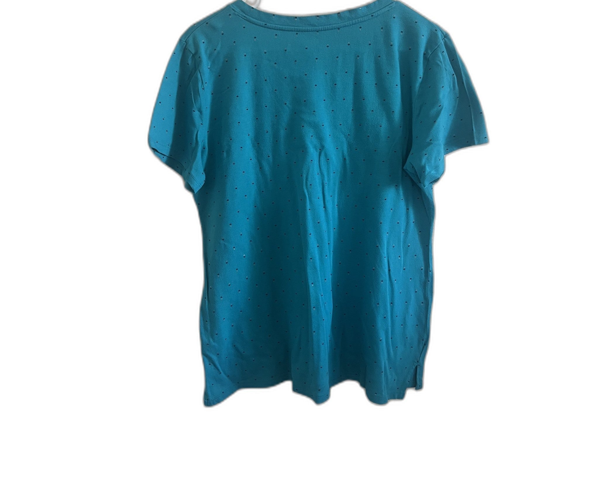 a.n.a Women's Teal Polka Dot V-Neck T-Shirt Size L