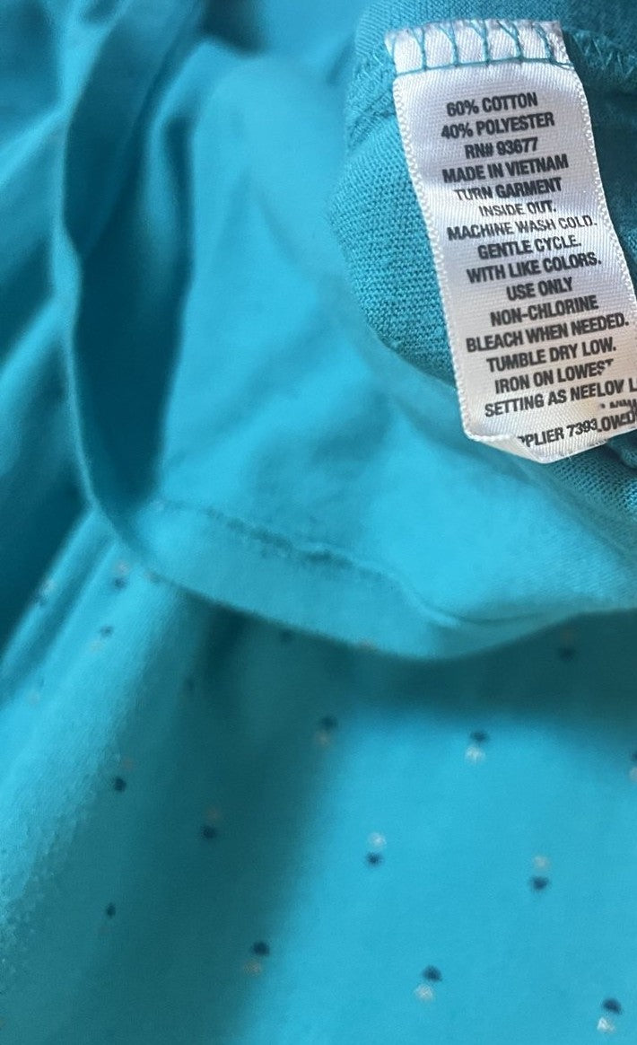 a.n.a Women's Teal Polka Dot V-Neck T-Shirt Size L