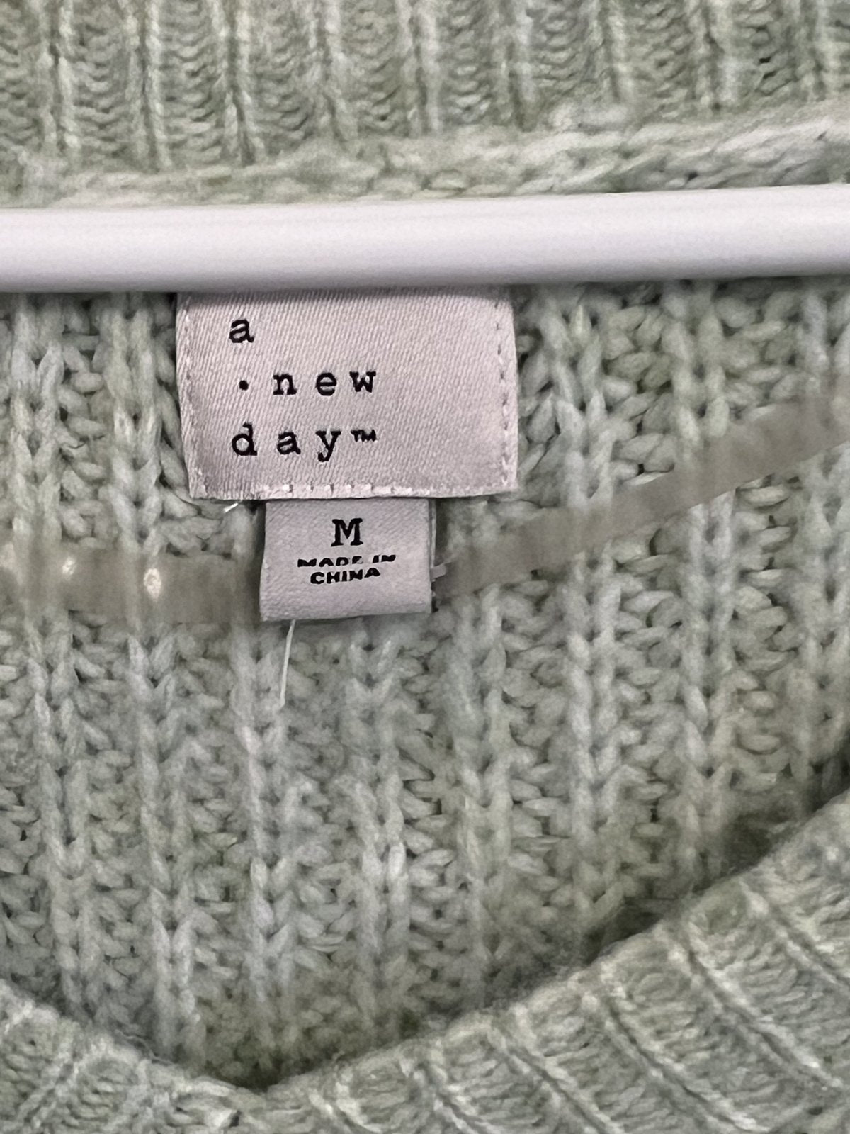 A New Day Sage Green Ruffle Collar Chunky Knit Sweater - Size M