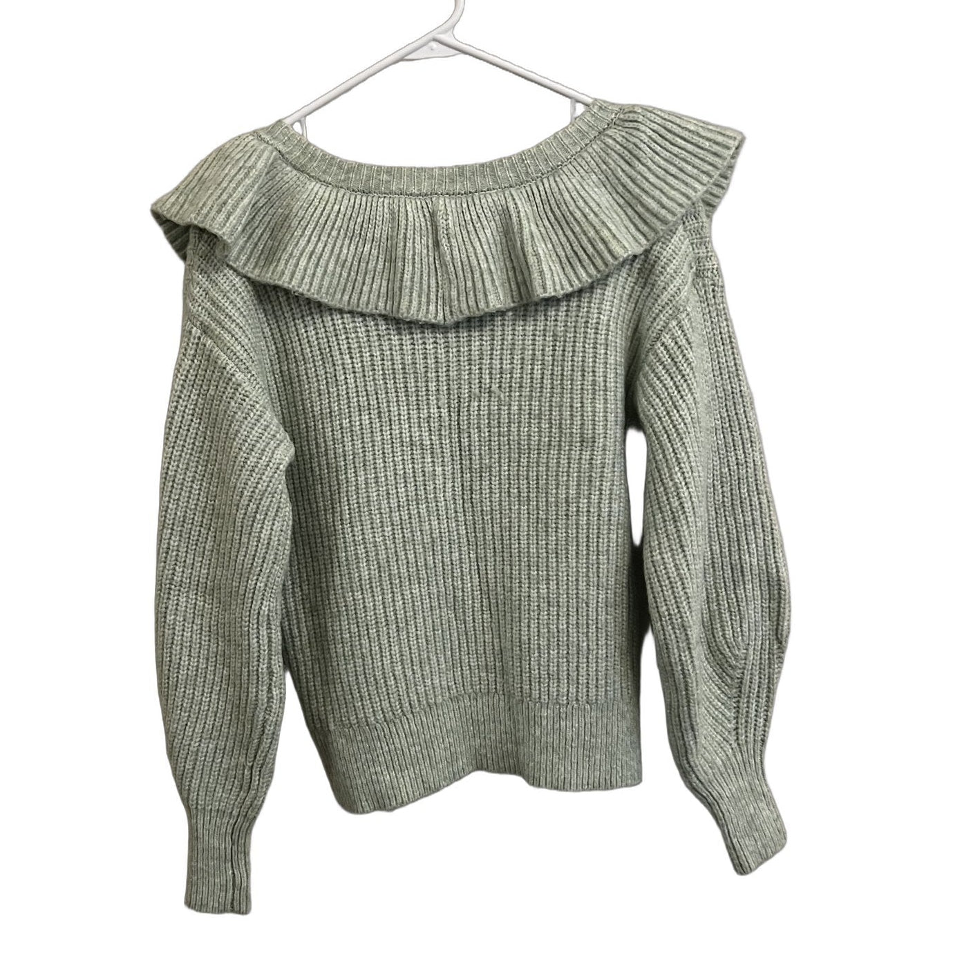 A New Day Sage Green Ruffle Collar Chunky Knit Sweater - Size M