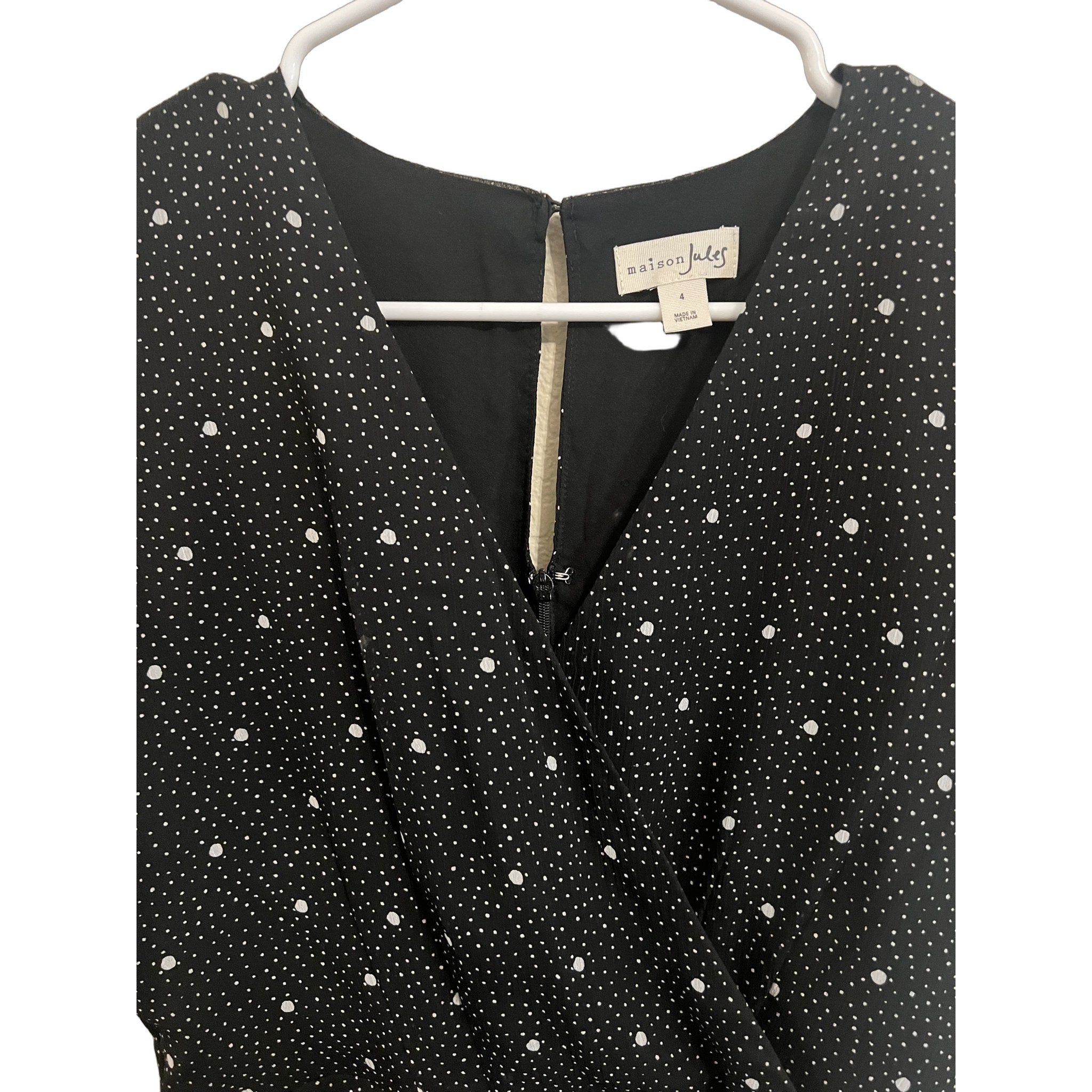 Maison Jules Black Polka Dot Wrap Dress, Size 4