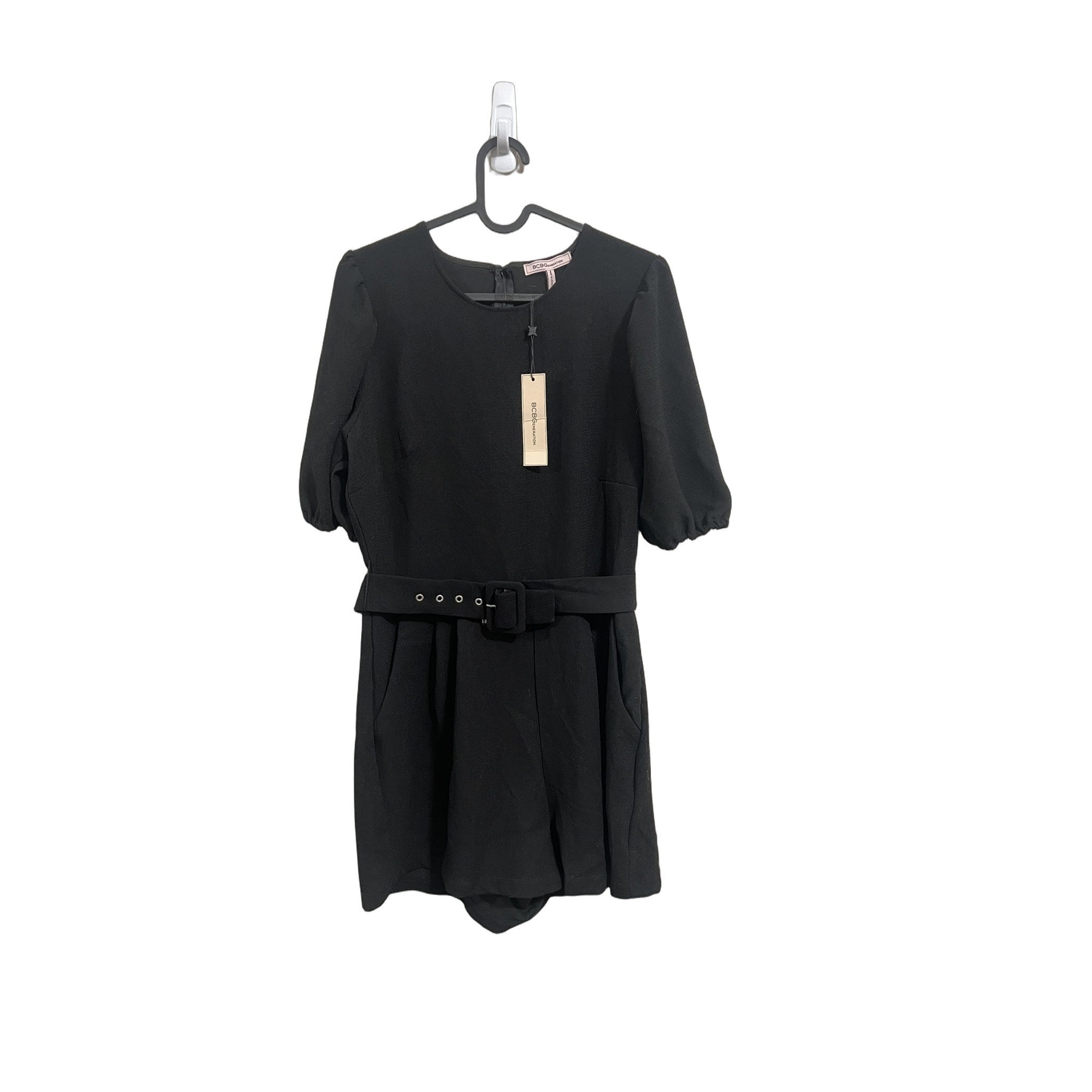 BCBGeneration Black Belted Romper with Puff Sleeves, Size 10, NWT