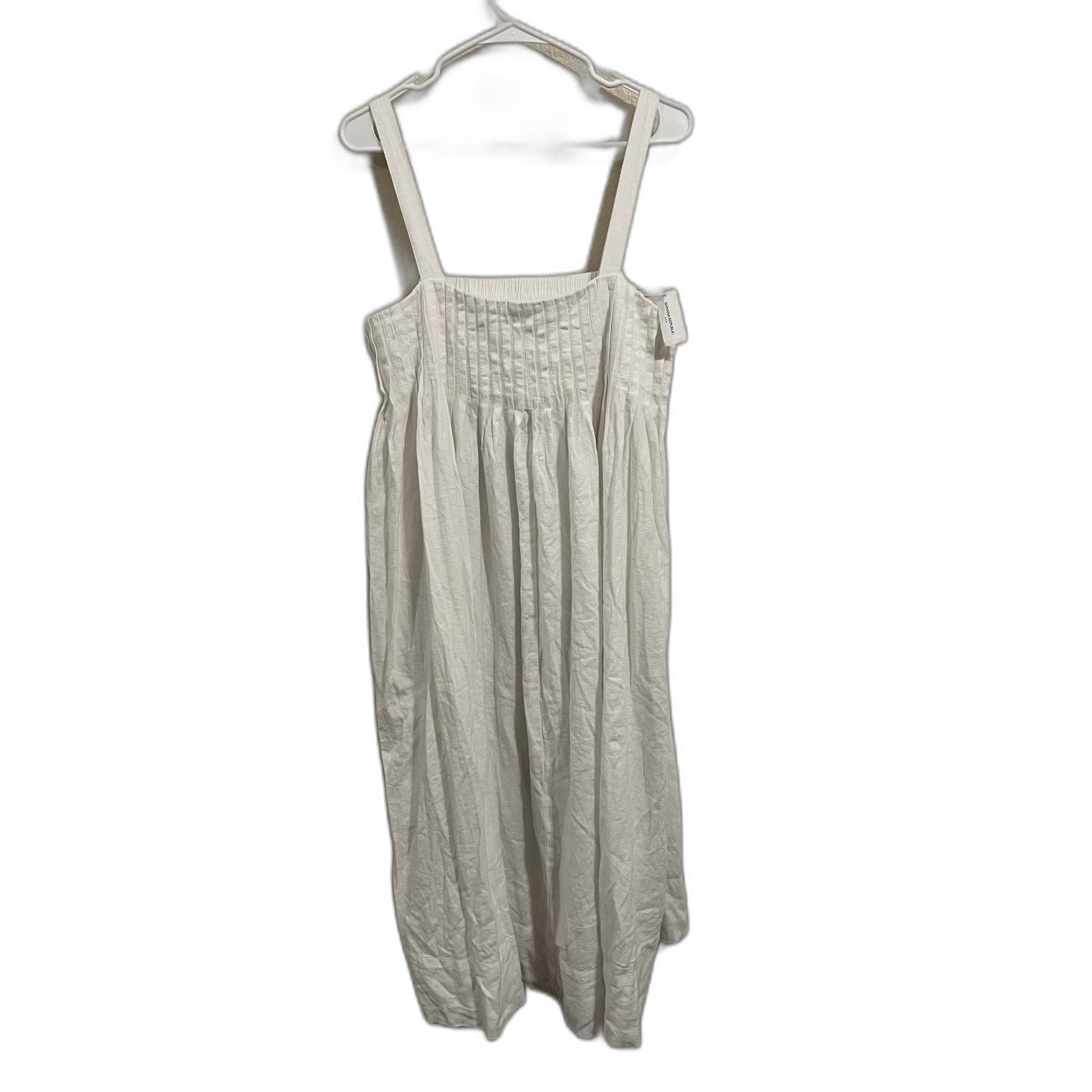 Banana Republic White Pintuck Linen Blend Midi Dress NWT Size M Petite