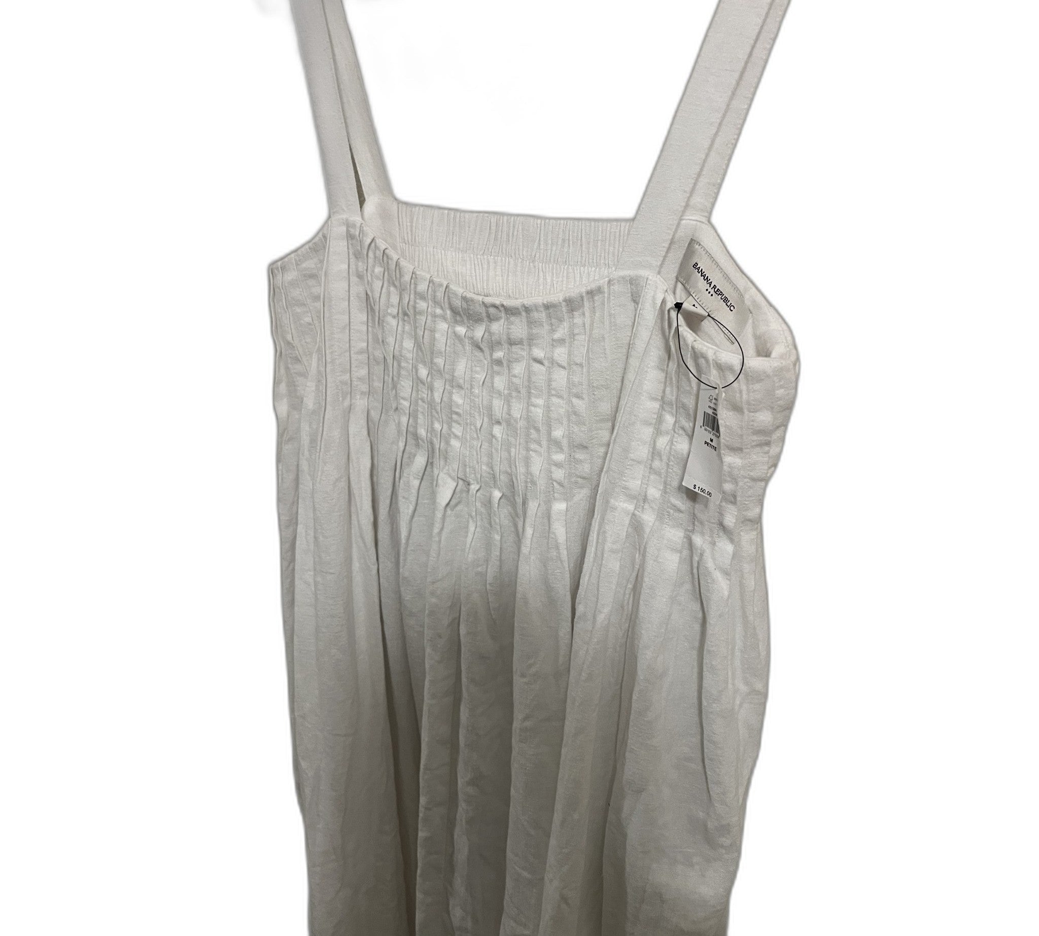 Banana Republic White Pintuck Linen Blend Midi Dress NWT Size M Petite