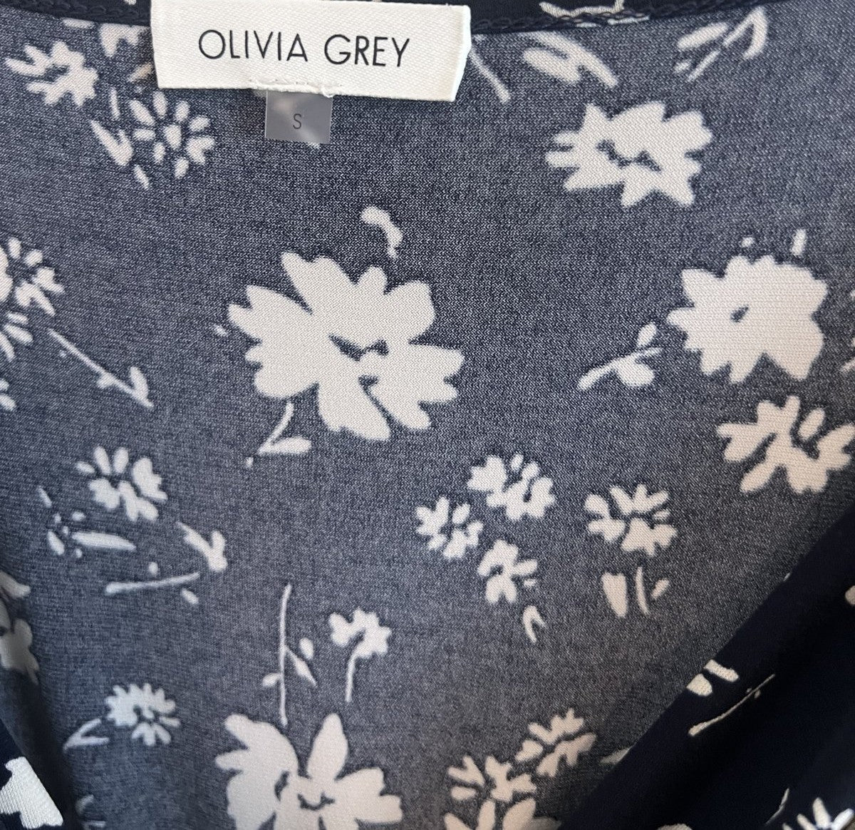 Olivia Grey Navy Floral Maxi Dress with Slit - Size S