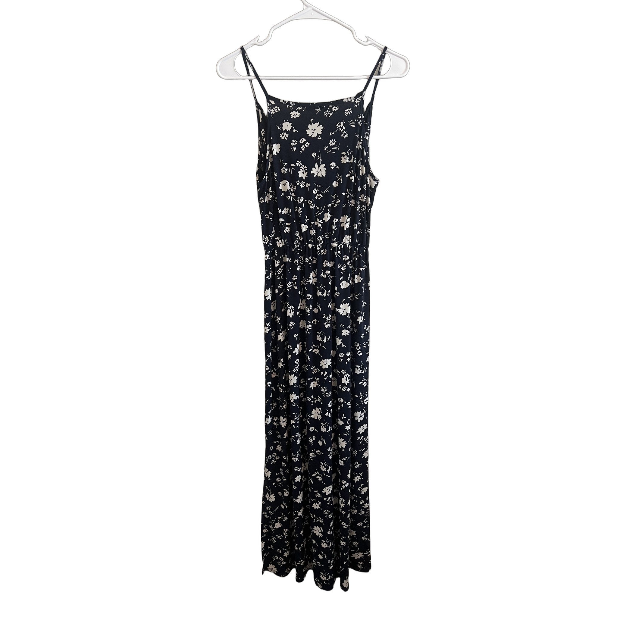 Olivia Grey Navy Floral Maxi Dress with Slit - Size S