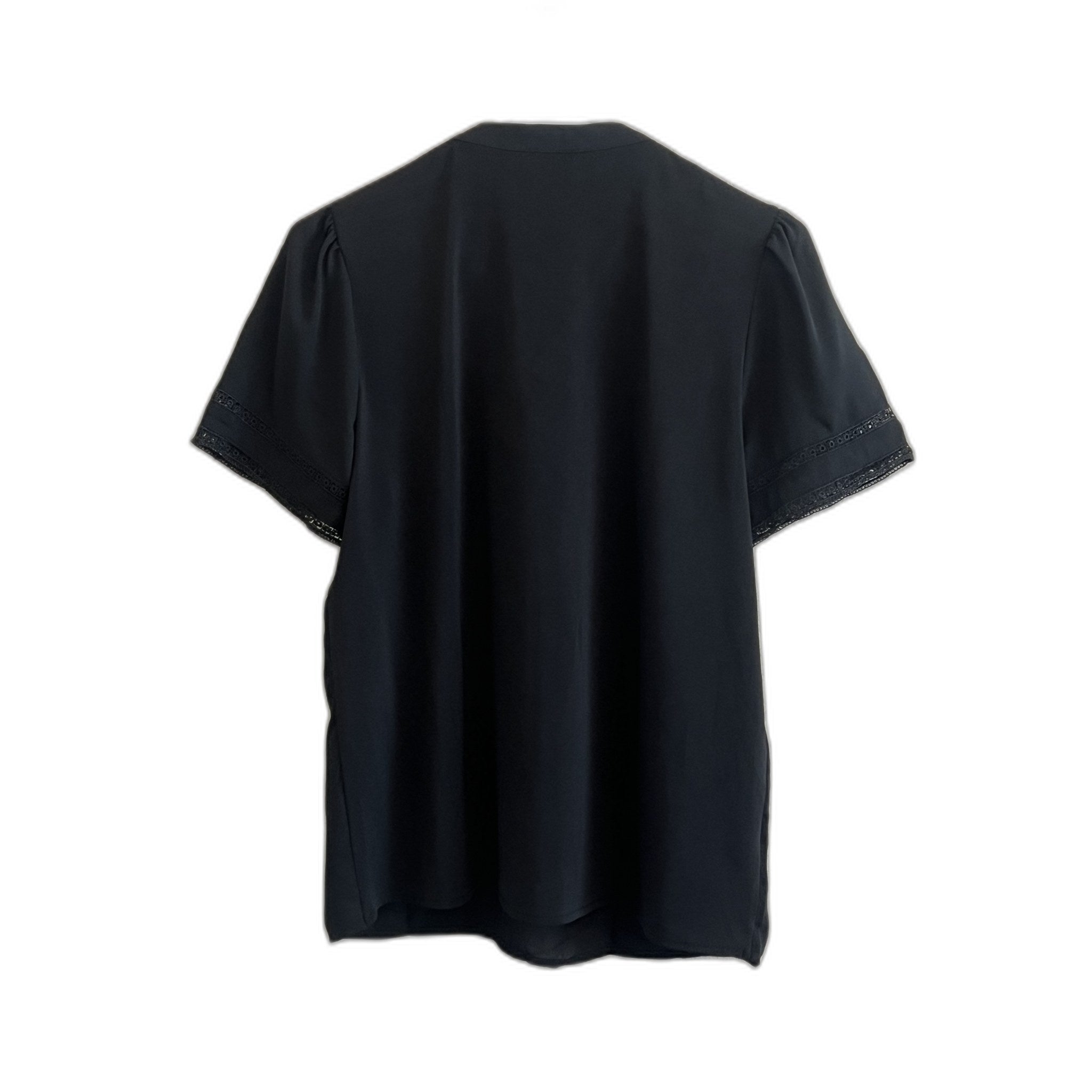 Ann Taylor Women's Black V-Neck Blouse with Lace Trim Sleeves - Size M NWT