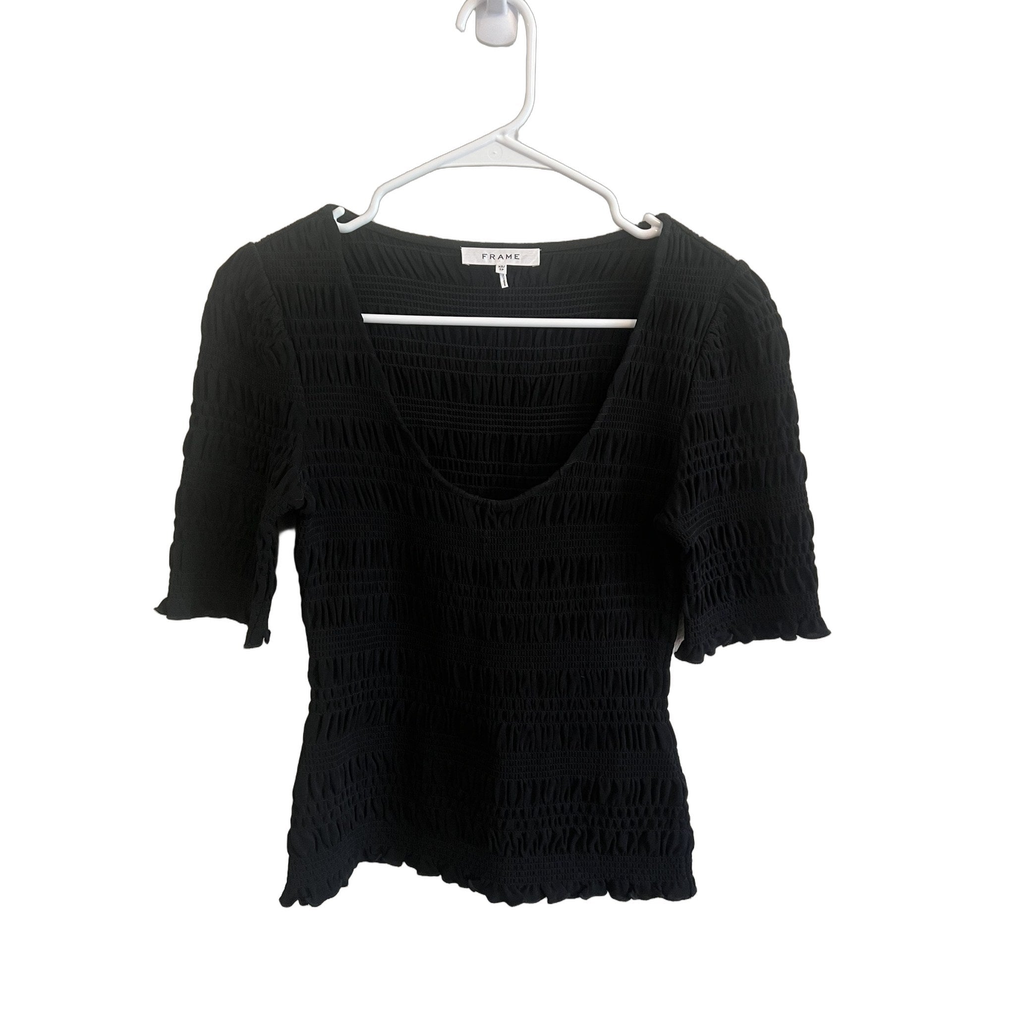 FRAME Black Smocked Scoop Neck Top - Women's XS