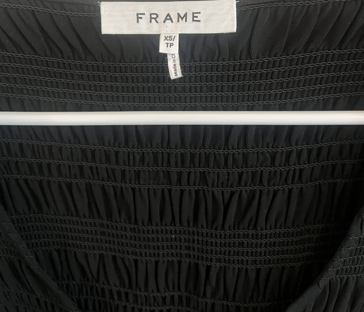 FRAME Black Smocked Scoop Neck Top - Women's XS