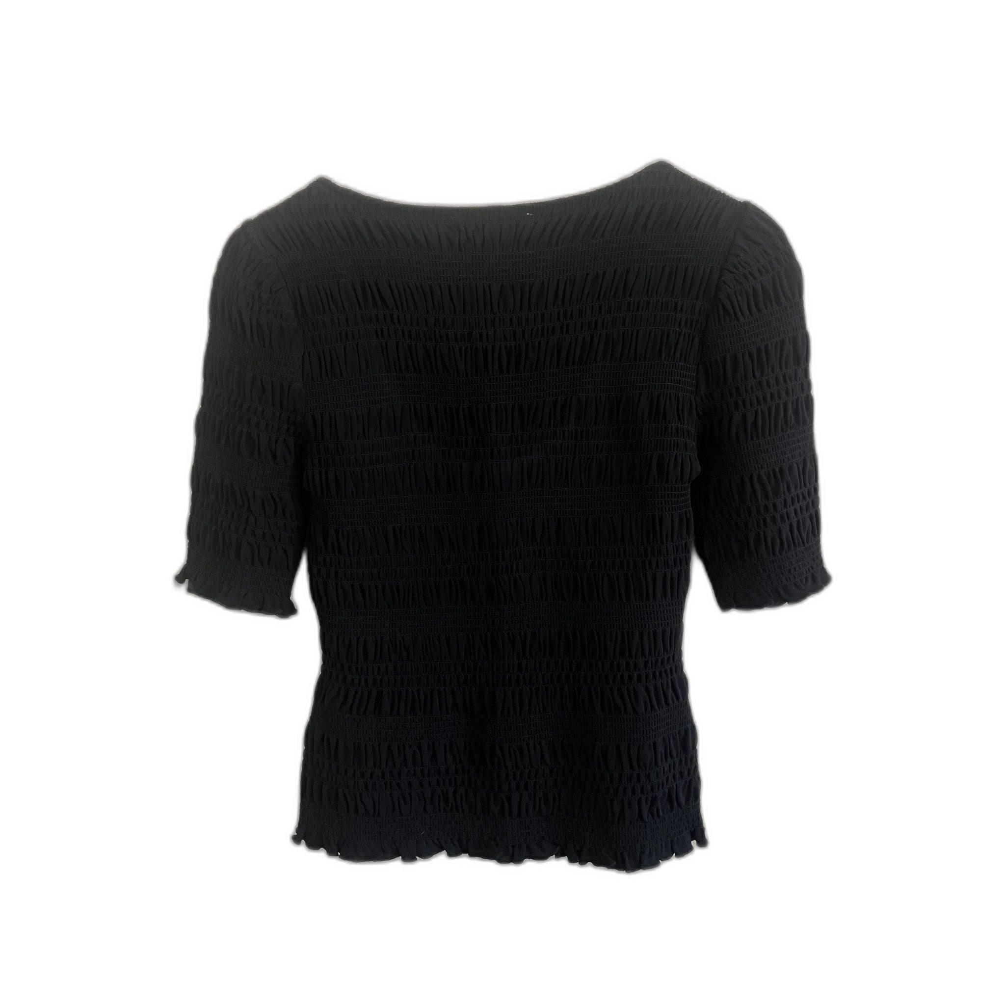 FRAME Black Smocked Scoop Neck Top - Women's XS