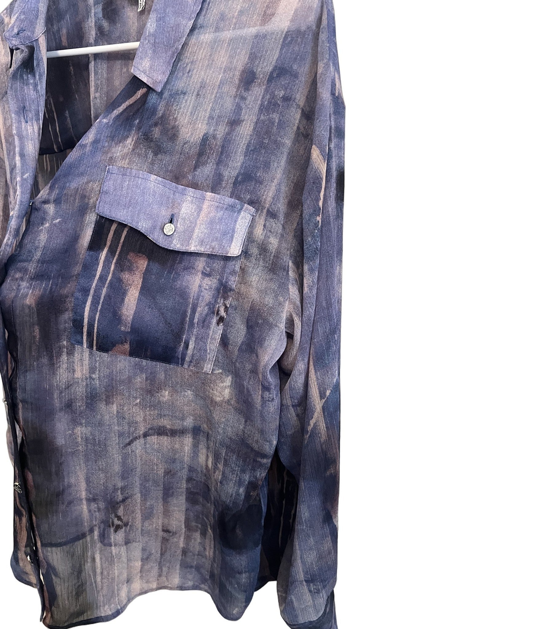 DKNY Women's Sheer Abstract Print Button-Up Blouse Size M