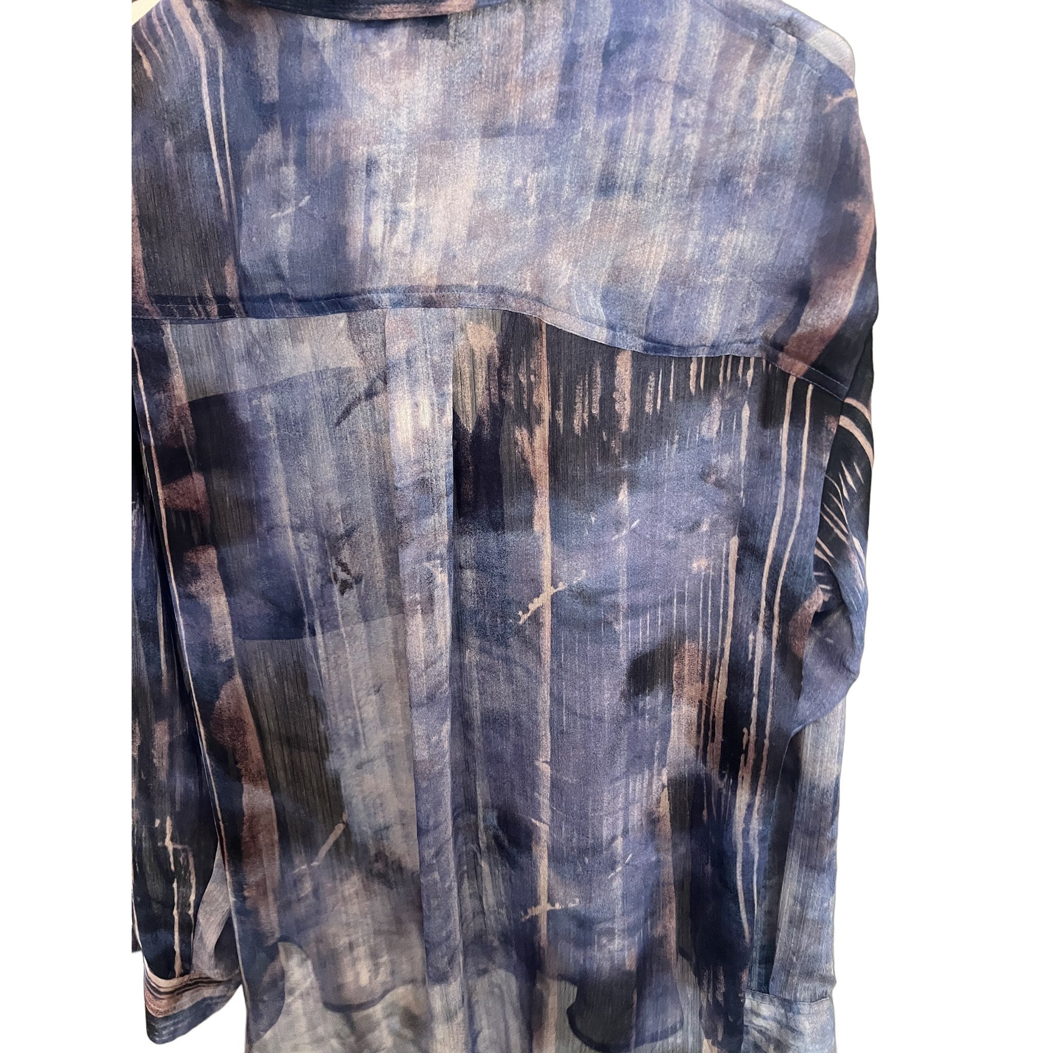 DKNY Women's Sheer Abstract Print Button-Up Blouse Size M
