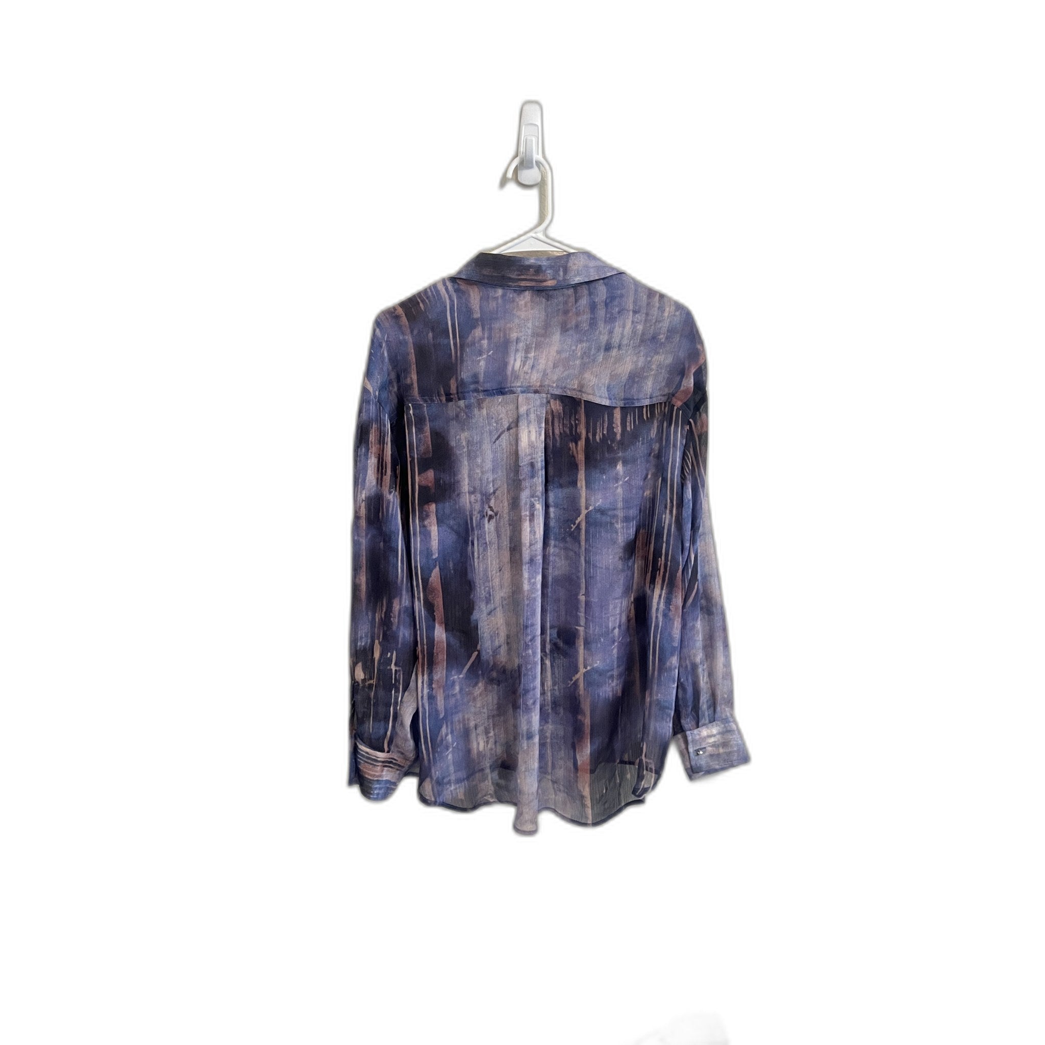 DKNY Women's Sheer Abstract Print Button-Up Blouse Size M