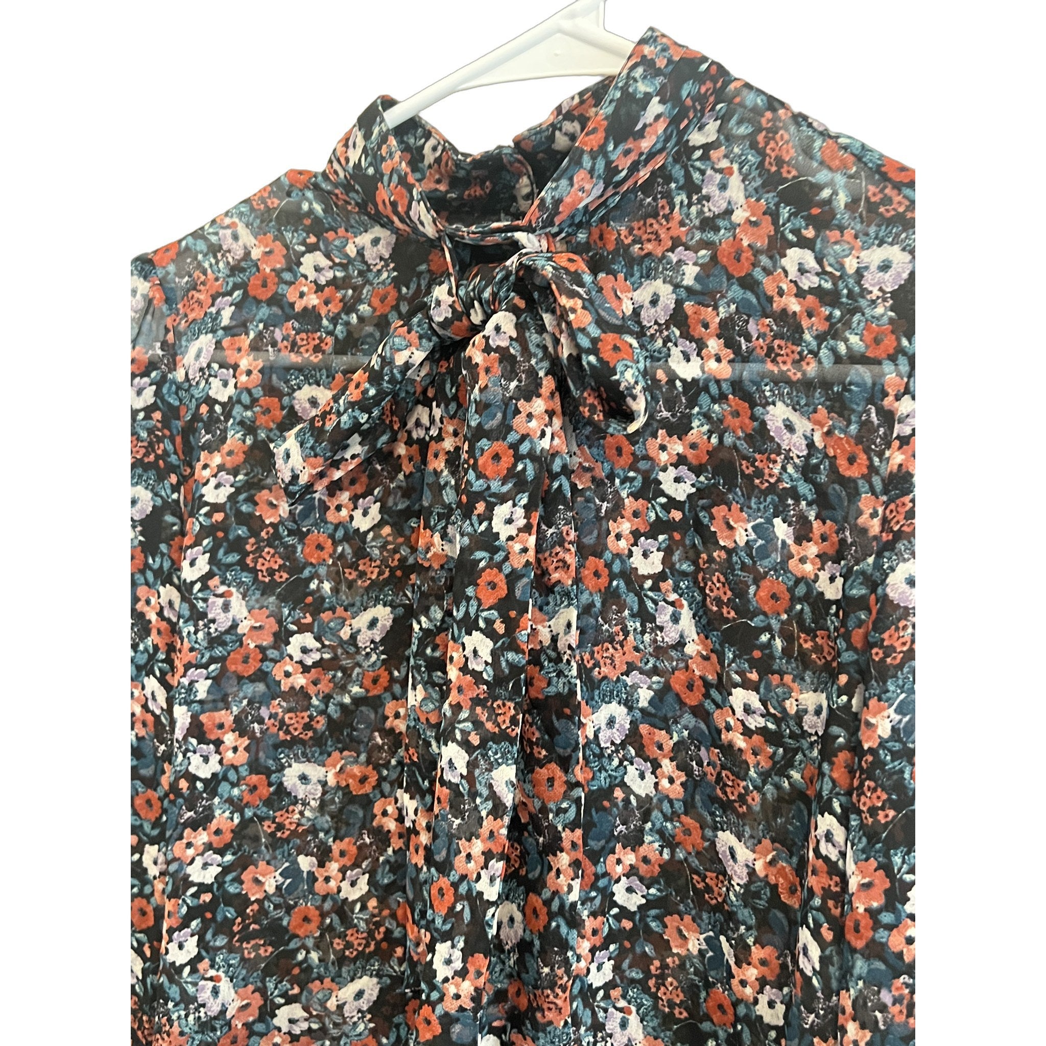 Zara Trafaluc Floral Tie-Neck Blouse - Size M