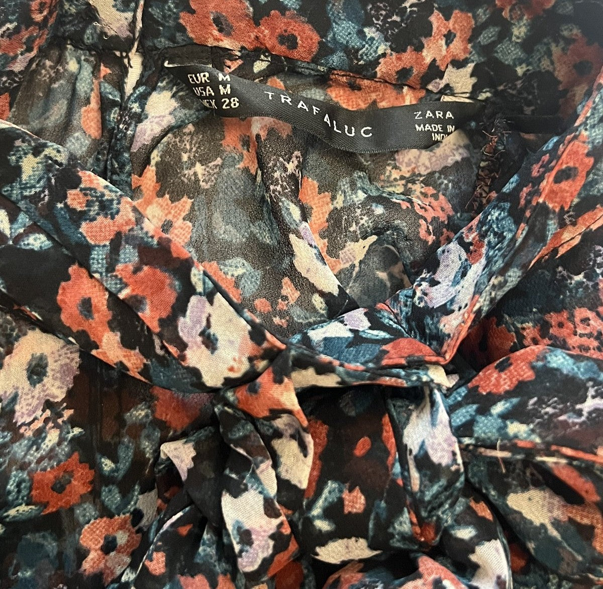 Zara Trafaluc Floral Tie-Neck Blouse - Size M