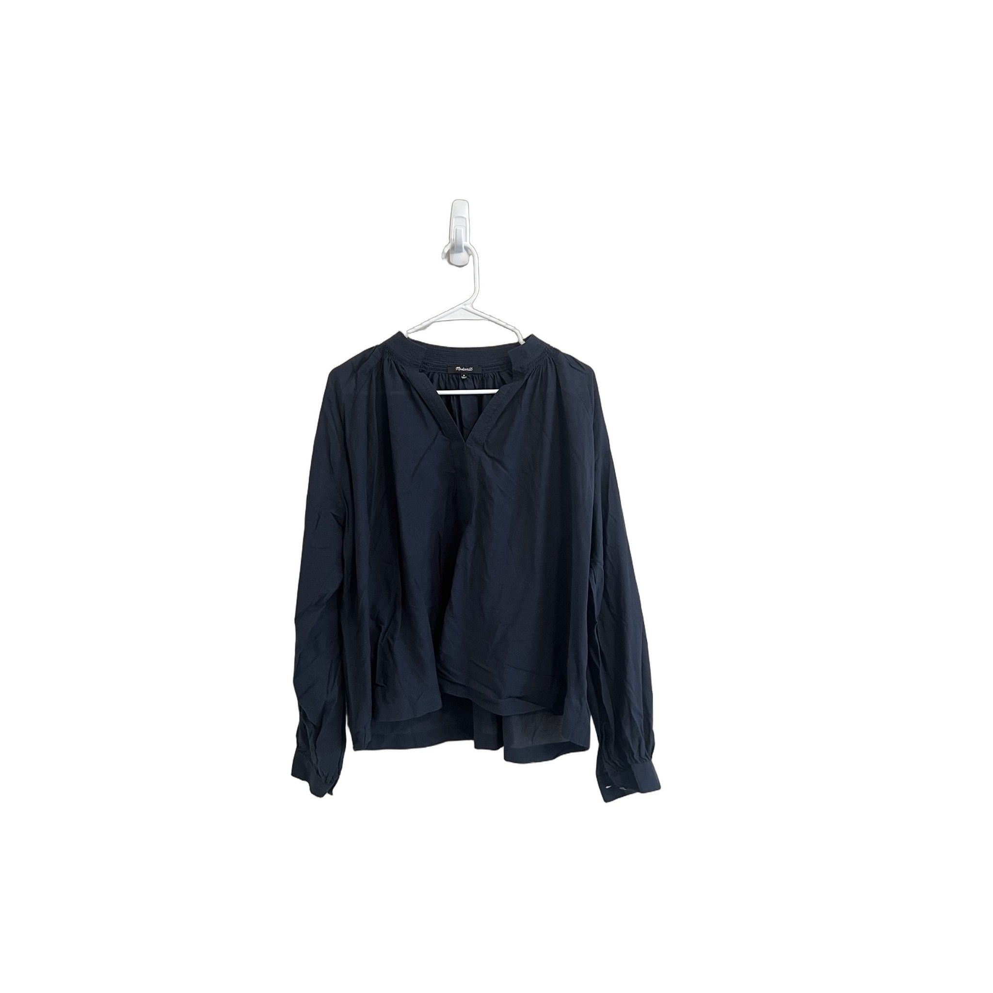Madewell Navy Split V-Neck Long Sleeve Blouse - Size M
