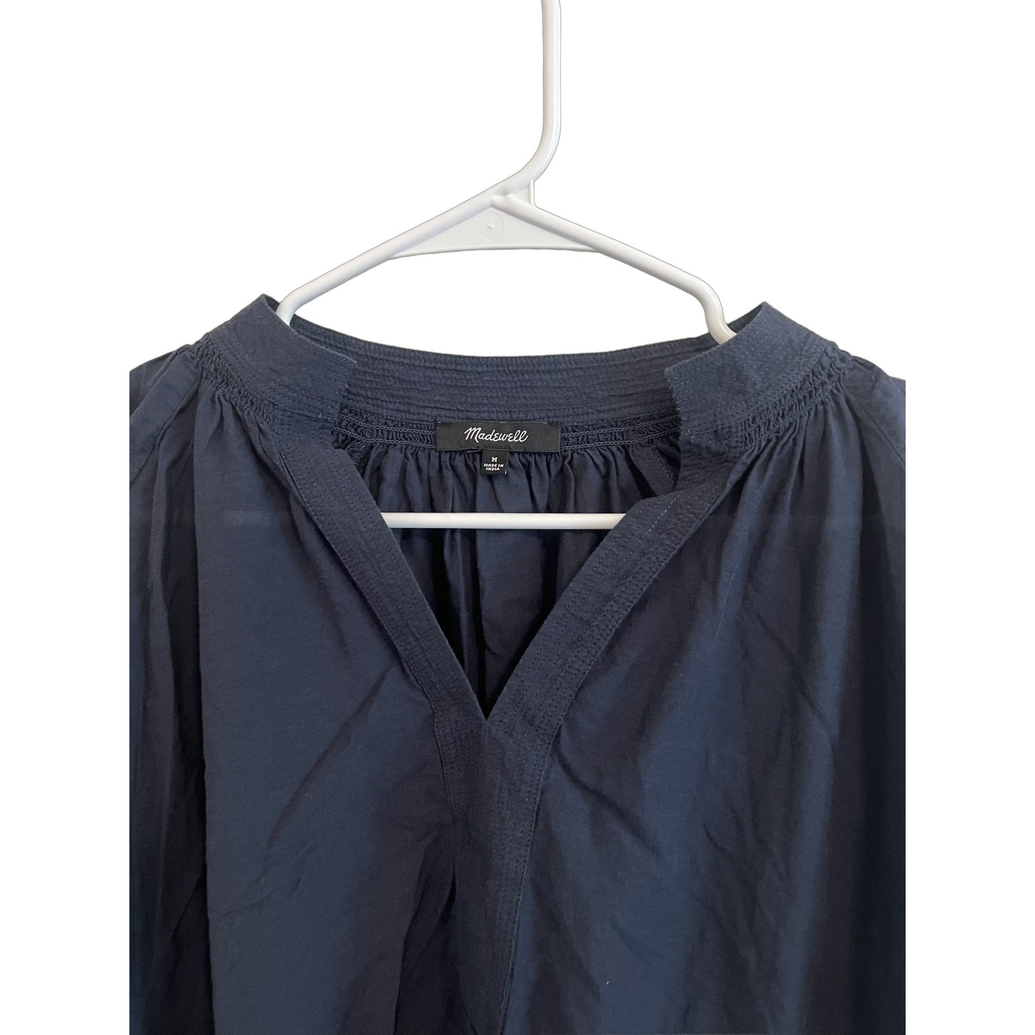 Madewell Navy Split V-Neck Long Sleeve Blouse - Size M