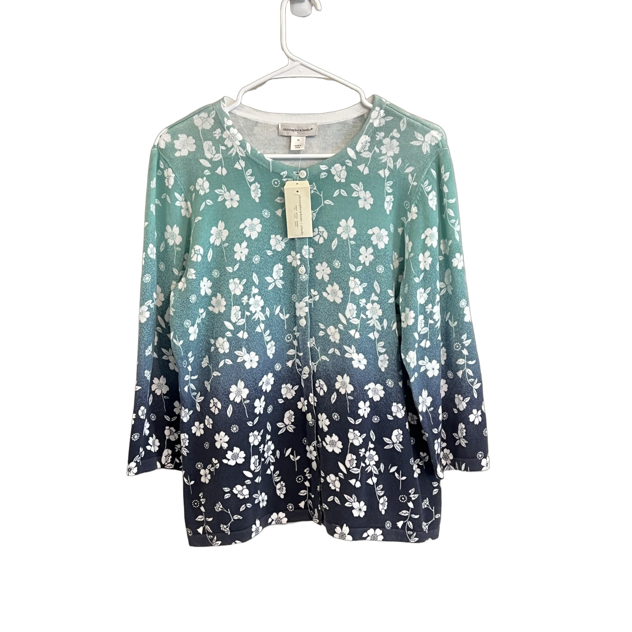 Christopher & Banks Ombre Floral Cardigan Sweater Size M NWT