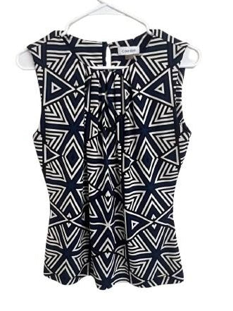 Calvin Klein Women's Navy Geometric Print Sleeveless Blouse Size S