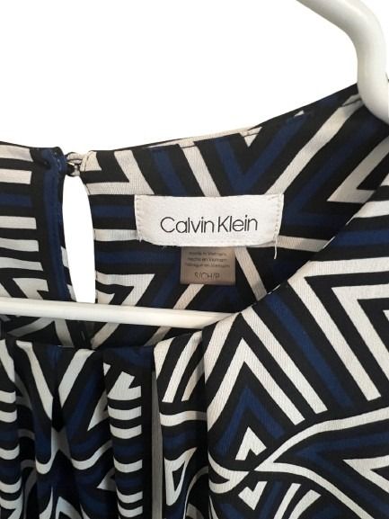 Calvin Klein Women's Navy Geometric Print Sleeveless Blouse Size S