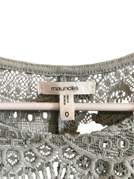 Maurices Sage Green Lace Short Sleeve Top Size 0