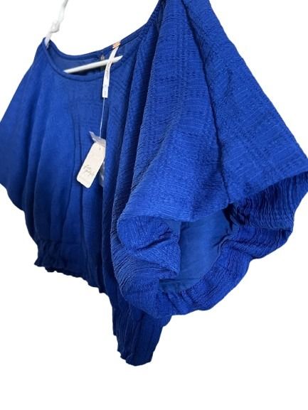 Free People Blue Crinkle Crop Top NWT Size M