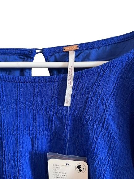 Free People Blue Crinkle Crop Top NWT Size M