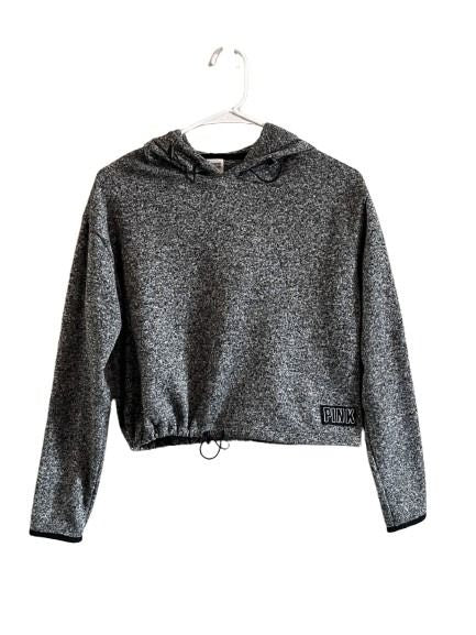 PINK Victoria's Secret Cropped Hoodie Gray Marled Drawstring Hem